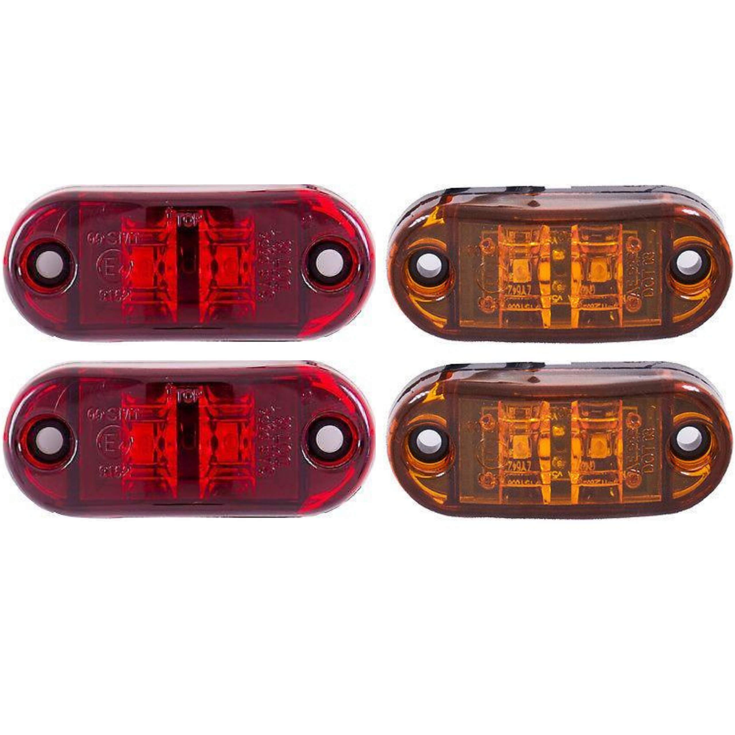 Red/Amber 2.5 2 1/2" Diode Oval LED Trailer Truck Clearance Light Side Marker Light 4PCS, Surface Mount Little Boat Marine Led Lights RV Camper