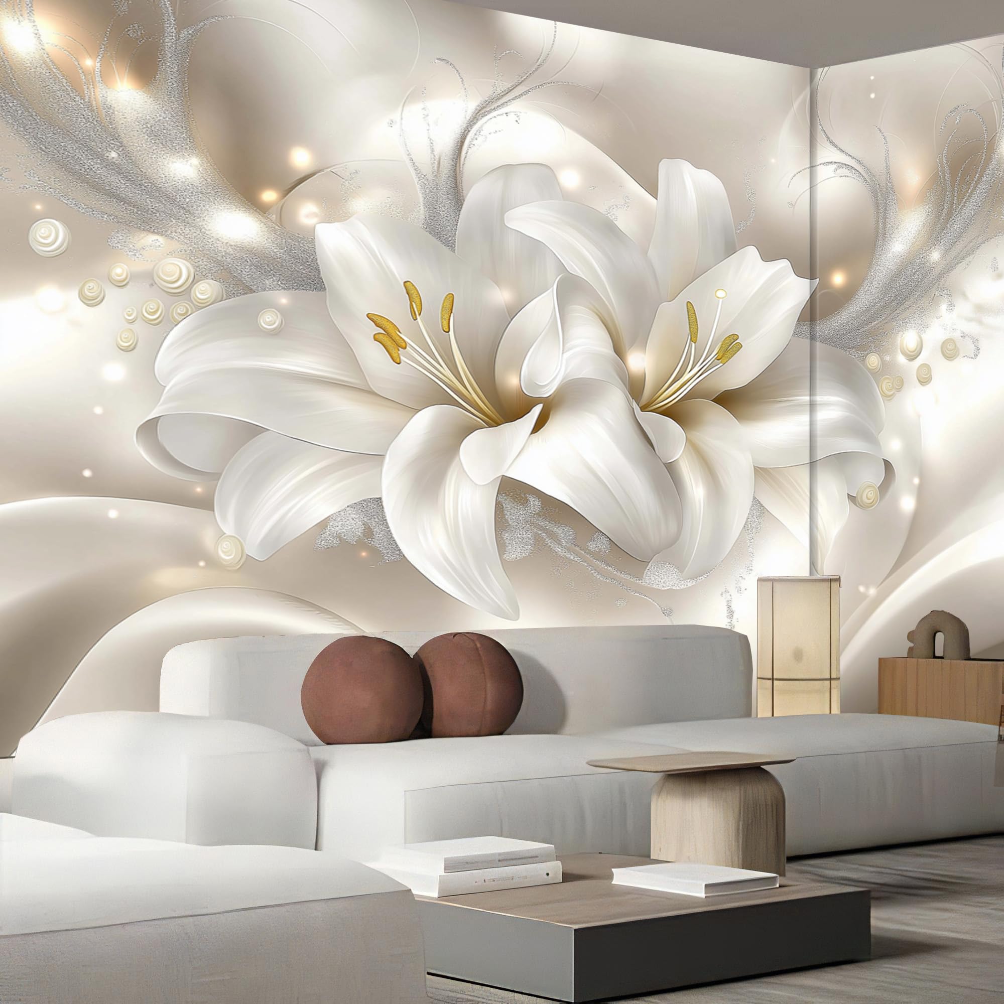 Fotomurale Fotomurali 3d Effetto Fiore Giglio Astratto, 350×256cm Pianta Carta da parati Decorazione da Muro Poster per Camere da Letto, Soggiorni, dei Bambini Carta da Parati