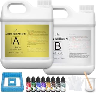 Silicone Mold Making Kit - 1 Gallon Kit Translucent Liquid Silicone Rubber 15A with Silicone Pigment, Bricks - Fast Cured 1:1 Ratio Silicone Casting for Making Silicone Resin Molds - with Instructions
