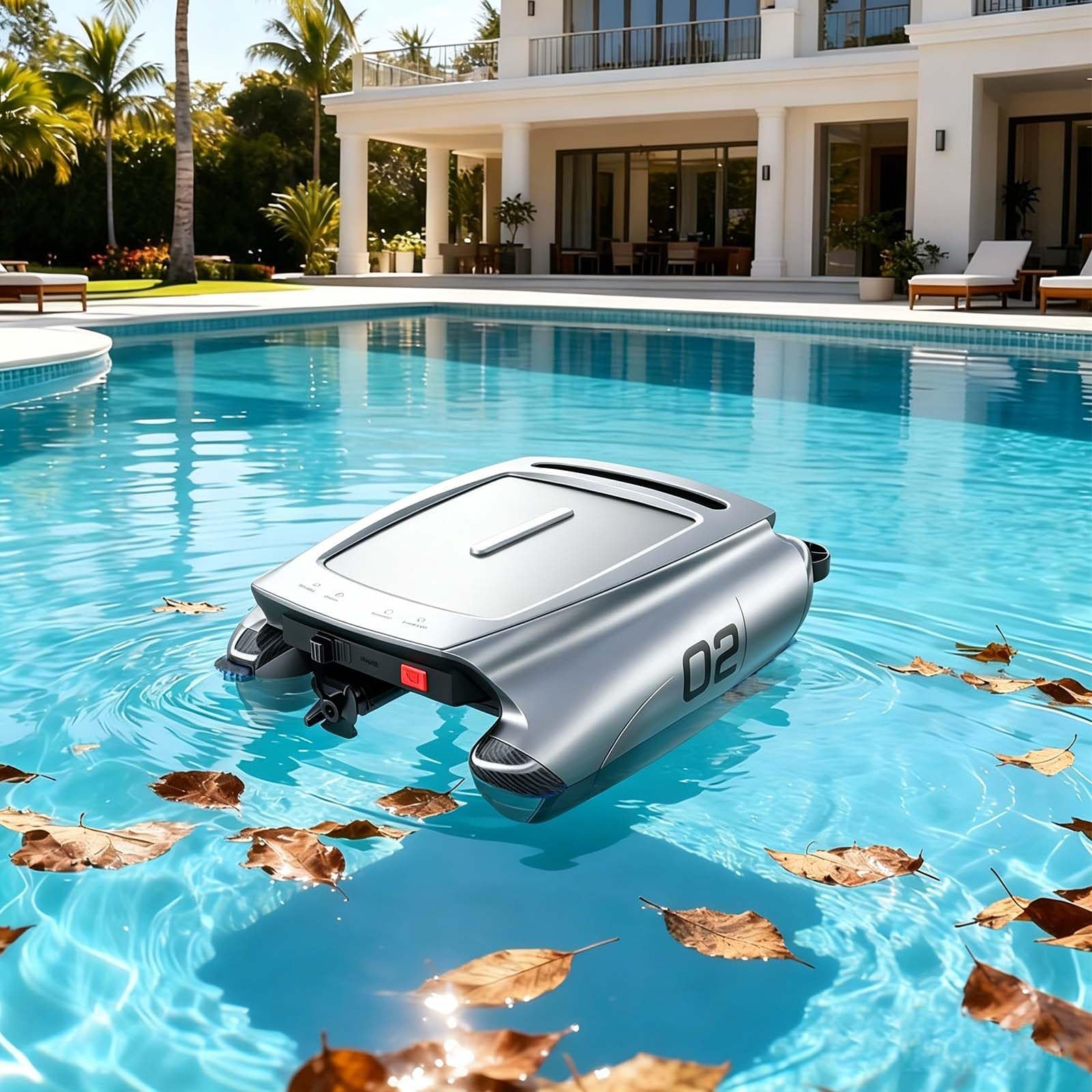 QFGain Cordless Solar Robotic Pool Skimmer – Automatic Cleaner Grey