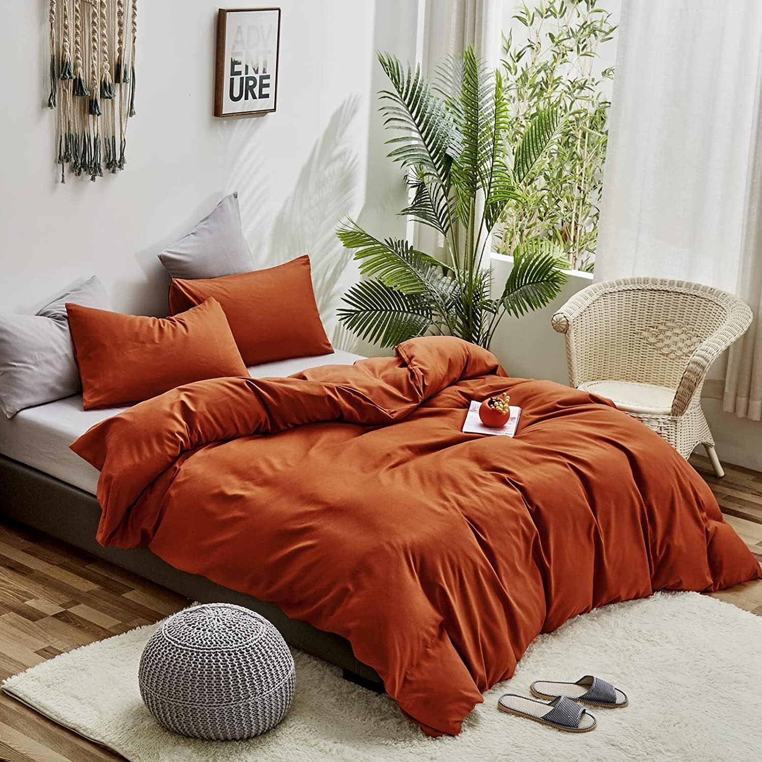 Burnt Orange Comforter Set King Size Rust Bedding Comforter Sets Soft Women Girls Terracotta Comforter Solid Rust Caramel Bed Quilts Plain Reddish Orange Bedding Minimalist Red Bed