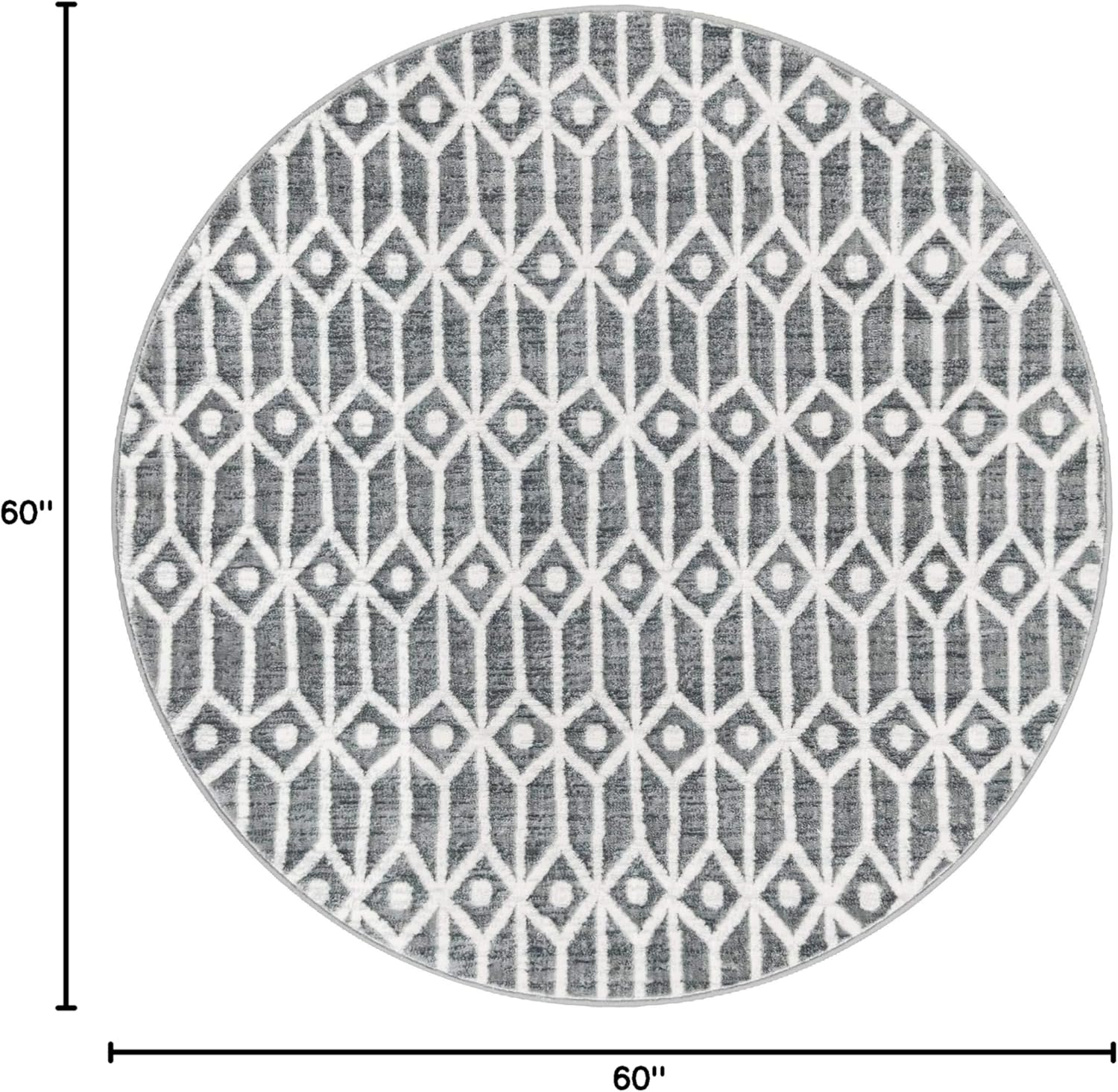 Rugs.com Lattice Trellis Collection Rug – 5 Ft Round Gray Low-Pile Rug Perfect for Kitchens, Dining Rooms