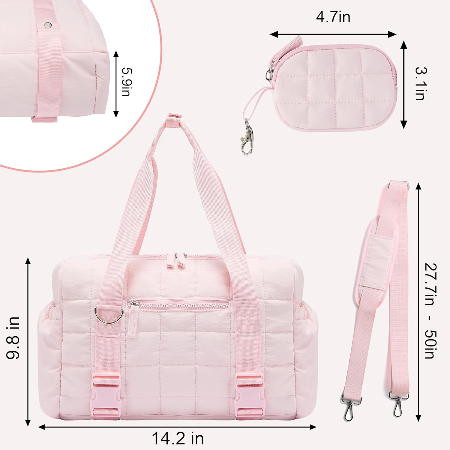 Small Gym Bag for Women, Puffy Sports Duffel Bag with Yoga Mat Holder, Gym Tote Bag with Wet Pocket & Coin Wallet, Carry on Bag for Workout Dance Pilates Ballet Swimming Travel