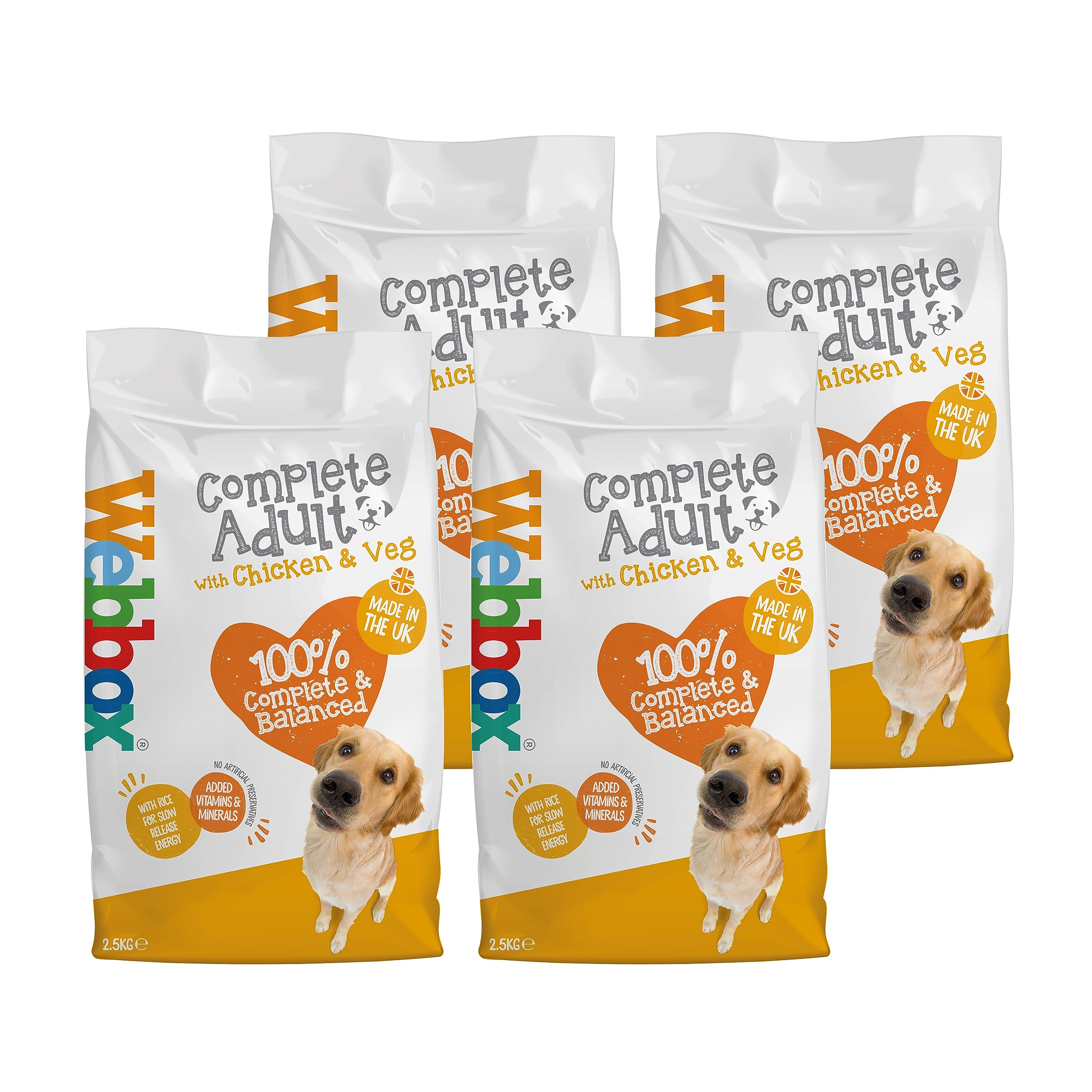Webbox Complete Dry Dog Food (Adult), Chicken and Vegetables - Wholegrain Cereals with Added Calcium and Essential Oils, Made in the UK (4 x 2.5kg Bags)