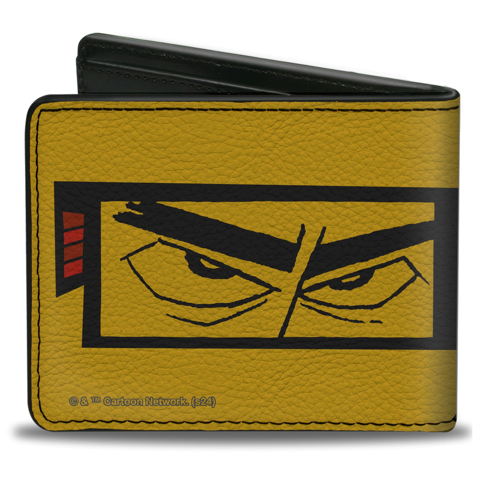 Samurai Jack Wallet, Bifold, Samurai Jack Title Logo and Eyes Block Yellow Black Red, Vegan Leather