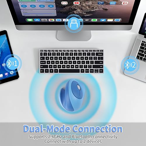 Miniatura 2 de Ratón inalámbrico ergonómico vertical con Bluetooth y receptor USB de 2.4 GHz, 3 botones, recargable, silencioso, portátil, óptico, inalámbrico,