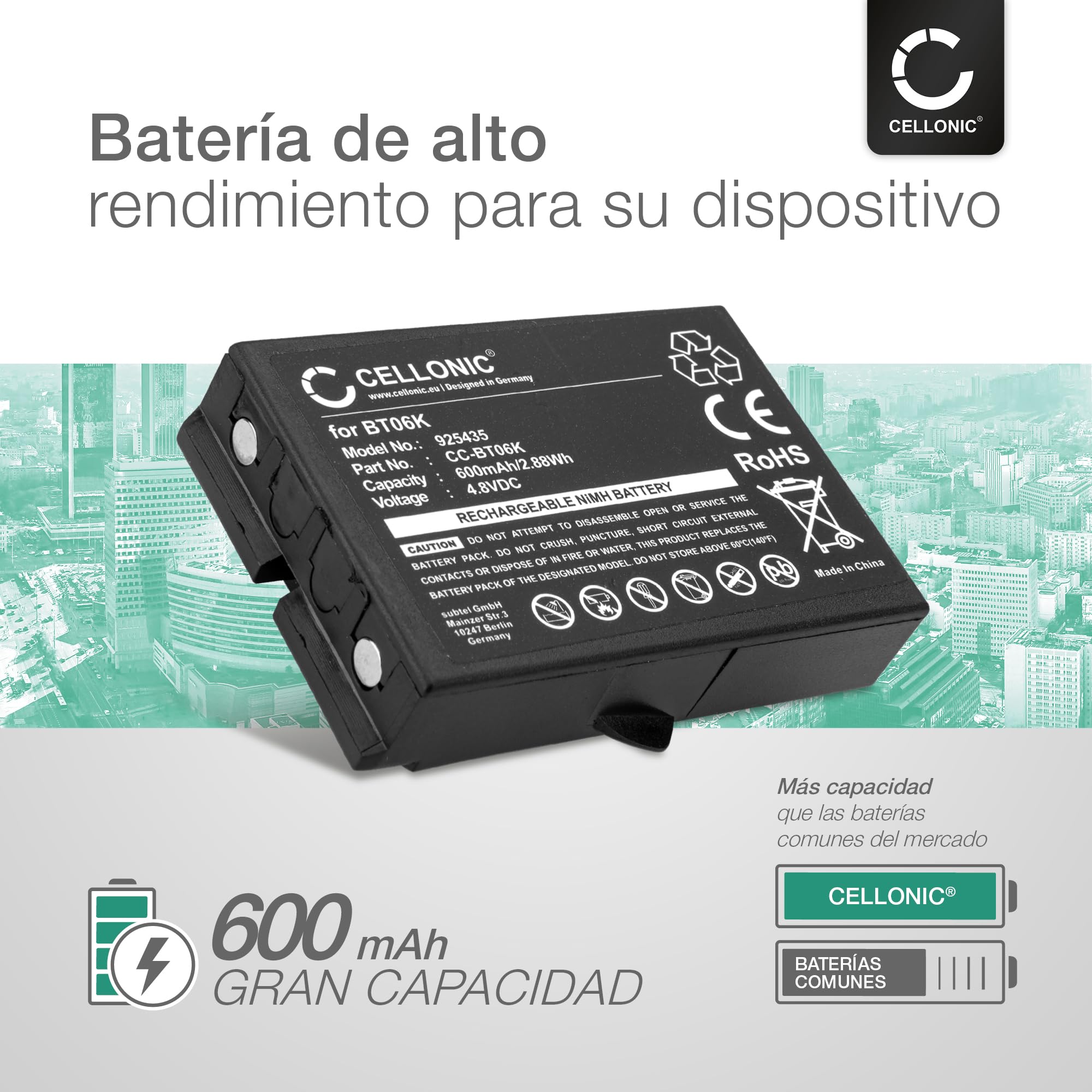 CELLONIC 2X Batería Compatible con Ikusi BT06K, TM70, 2303692, T71 | 2x, (600mAh-4.8V-NiMH), Control Remoto Batería, para Ikusi ATEX transmitters, RAD-TS, T70-1, RAD-TF transmitters, T70-2