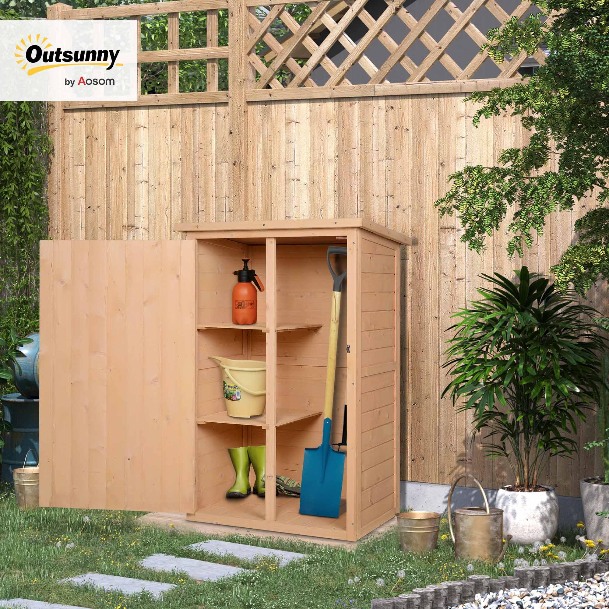 Outsunny Casetta da Giardino in Legno con Tetto Impermeabile, Armadio Porta Attrezzi da Esterno con 2 Mensole, 75x56x115cm, Colore Legno