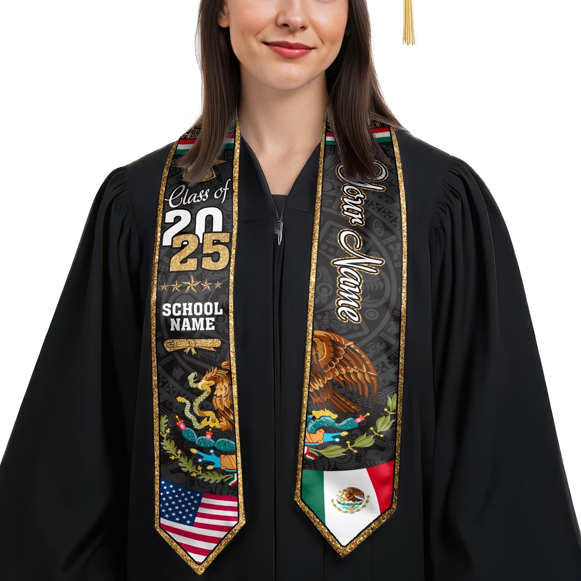 MonkeyVan Personalized Graduation Stole for Mexico Senior, Mexican Flag Graduation Sash Class of 2025 Graduation Day Gifts S399