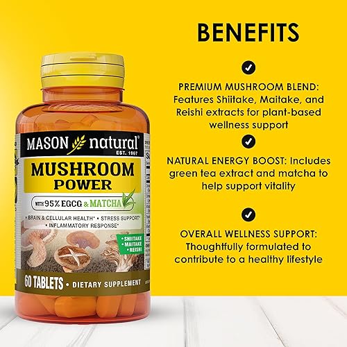 Miniatura 2 de MASON NATURAL Poder de hongos con 95% de EGCG y matcha, para un bienestar óptimo, apoyo al estrés y respuesta inflamatoria saludable, 60 tabletas a