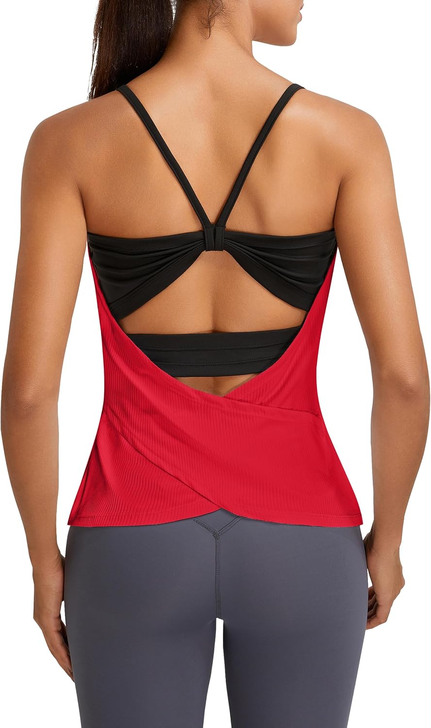 BMJL Womens Workout Tops Built in Bra Open Back Tank Top Running Gym Shirts