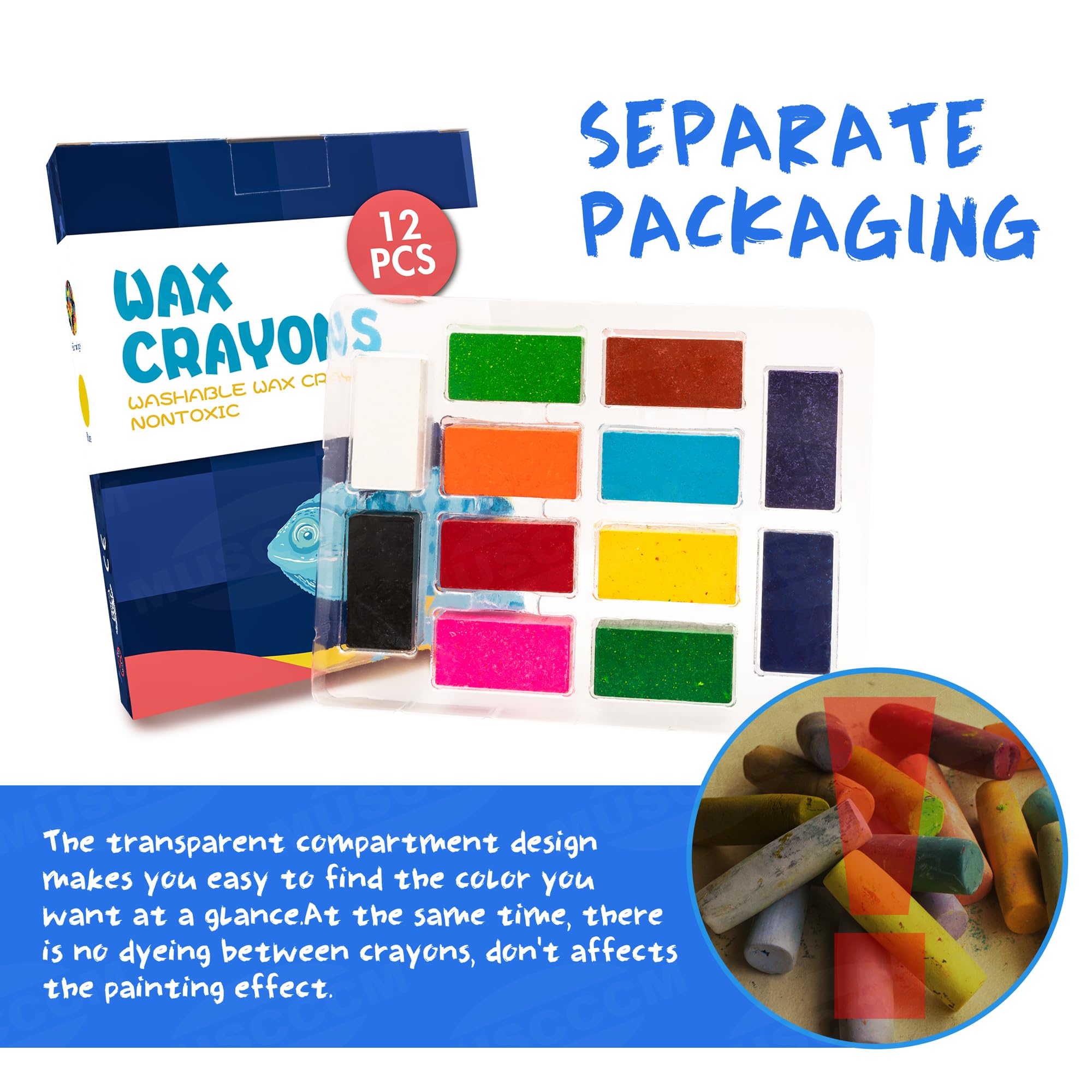 Crayons De Cire Lavables MUSCCCM 12 Couleurs - Blocs Épais Pour Enfants, Sécurité, Non Toxique
