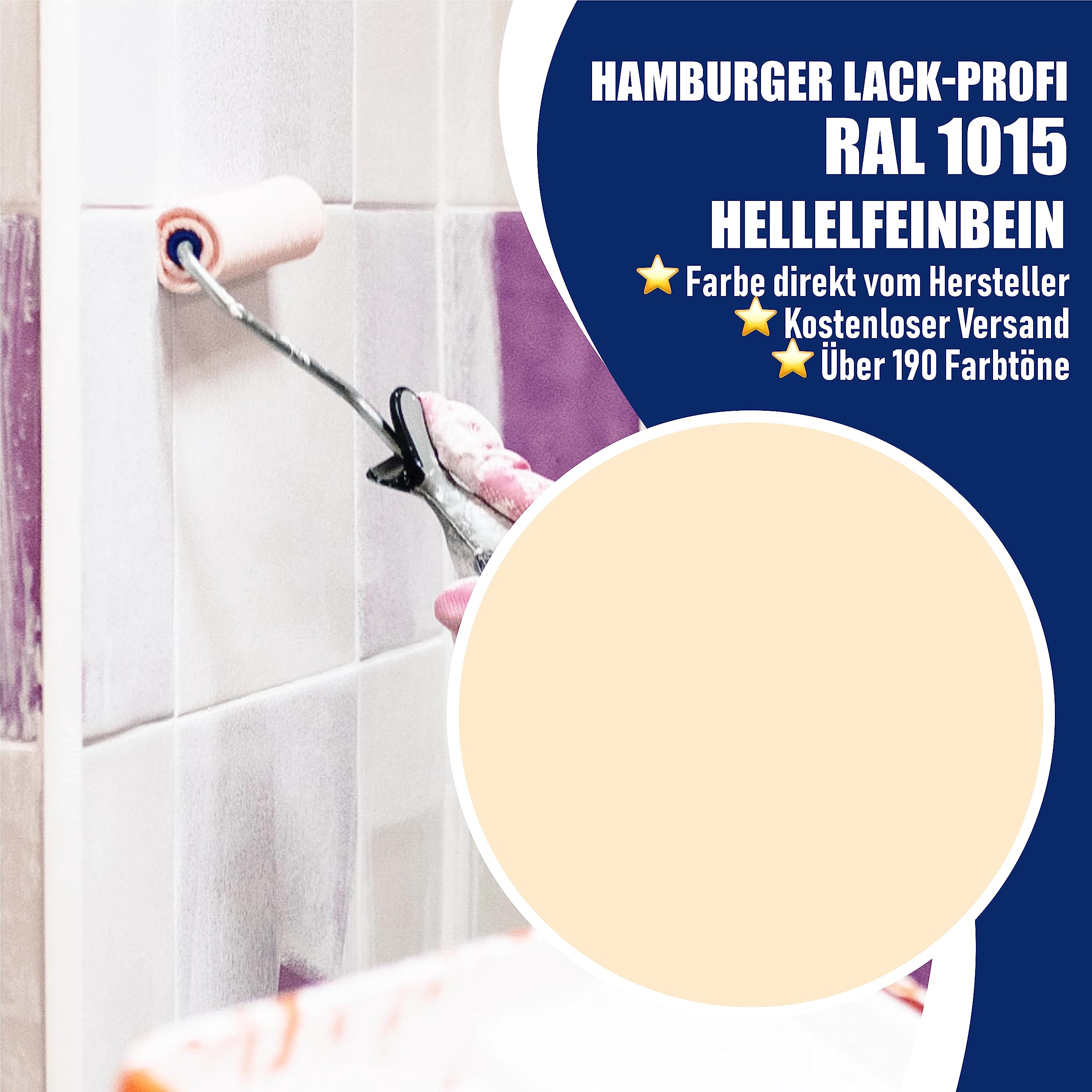 Hamburger Lack-Profi Fliesenlack MATT Hellelfenbein RAL 1015 Beige Fliesenfarbe (2,5 L)