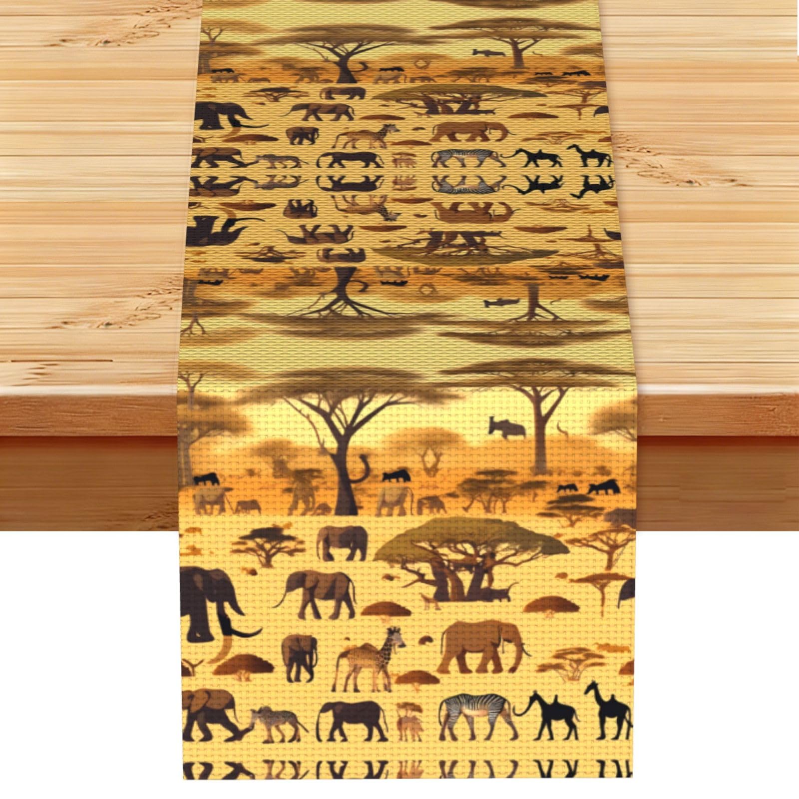 African grassland animals Linen Look Table Runner 13x72-Wrinkle Resistant Farmhouse Style for Dining Table Decor