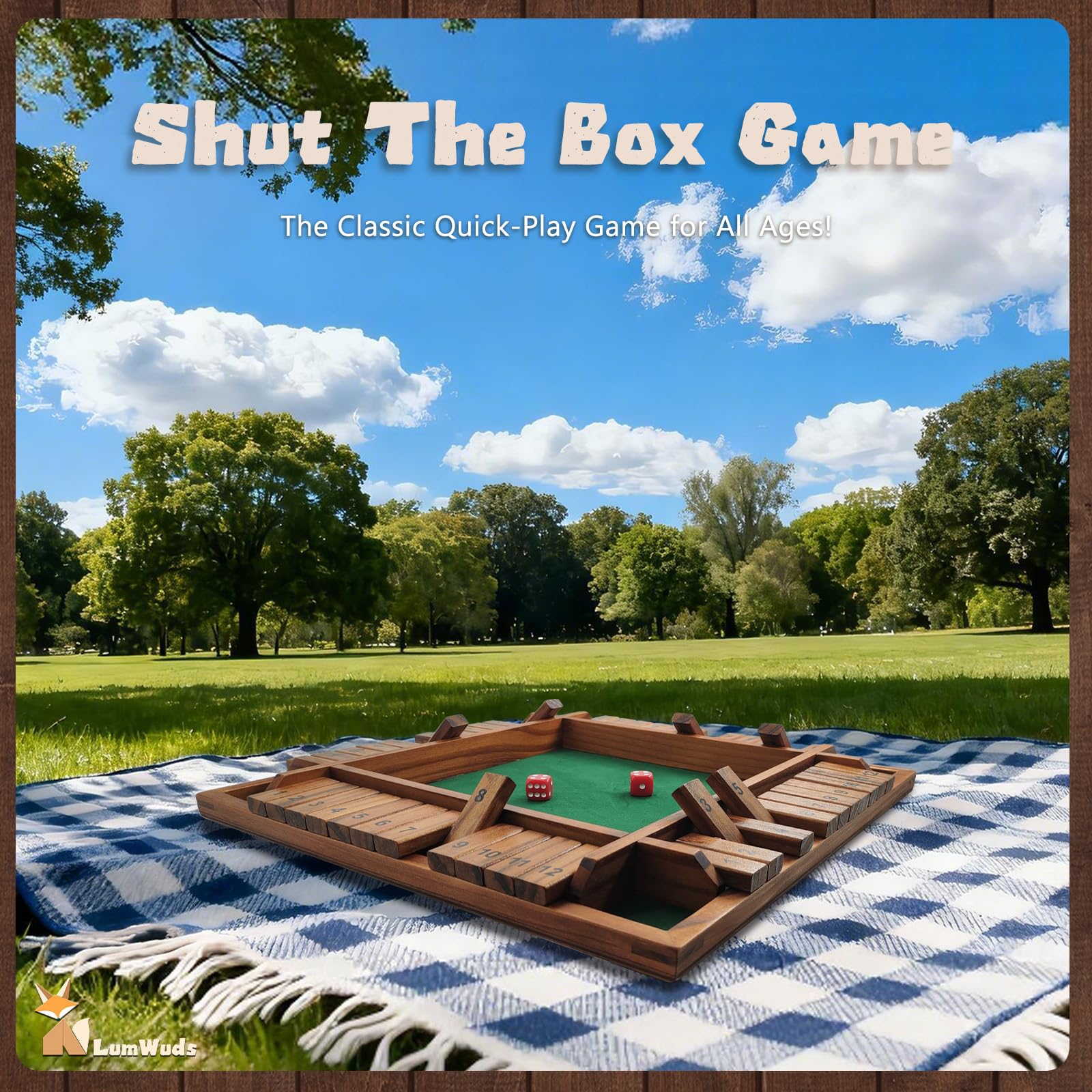Shut The Box Spiel Holzbrett (13,78 Zoll) für 1-4 Spieler, Familien-Würfelspiele für Erwachsene mit 12 Würfeln, Kinder Pädagogisches Lernen und Erwachsene Party Entertainment Board