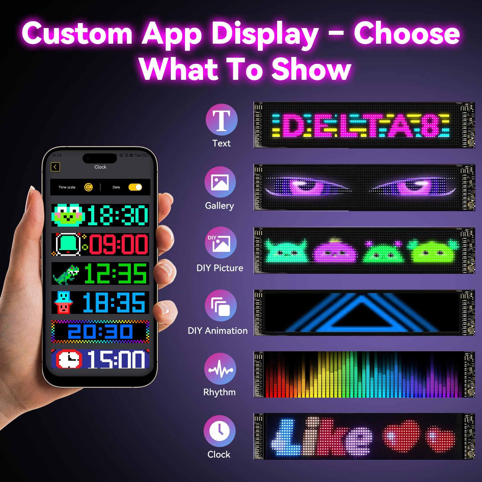 2 x Letrero LED para Coche, Letrero de Luz de Devil Eyes Programable P65 Impermeable para Camión Coche, Letrero Luminoso Personalizado con App y Mando a Distancia, 12 x 60 cm