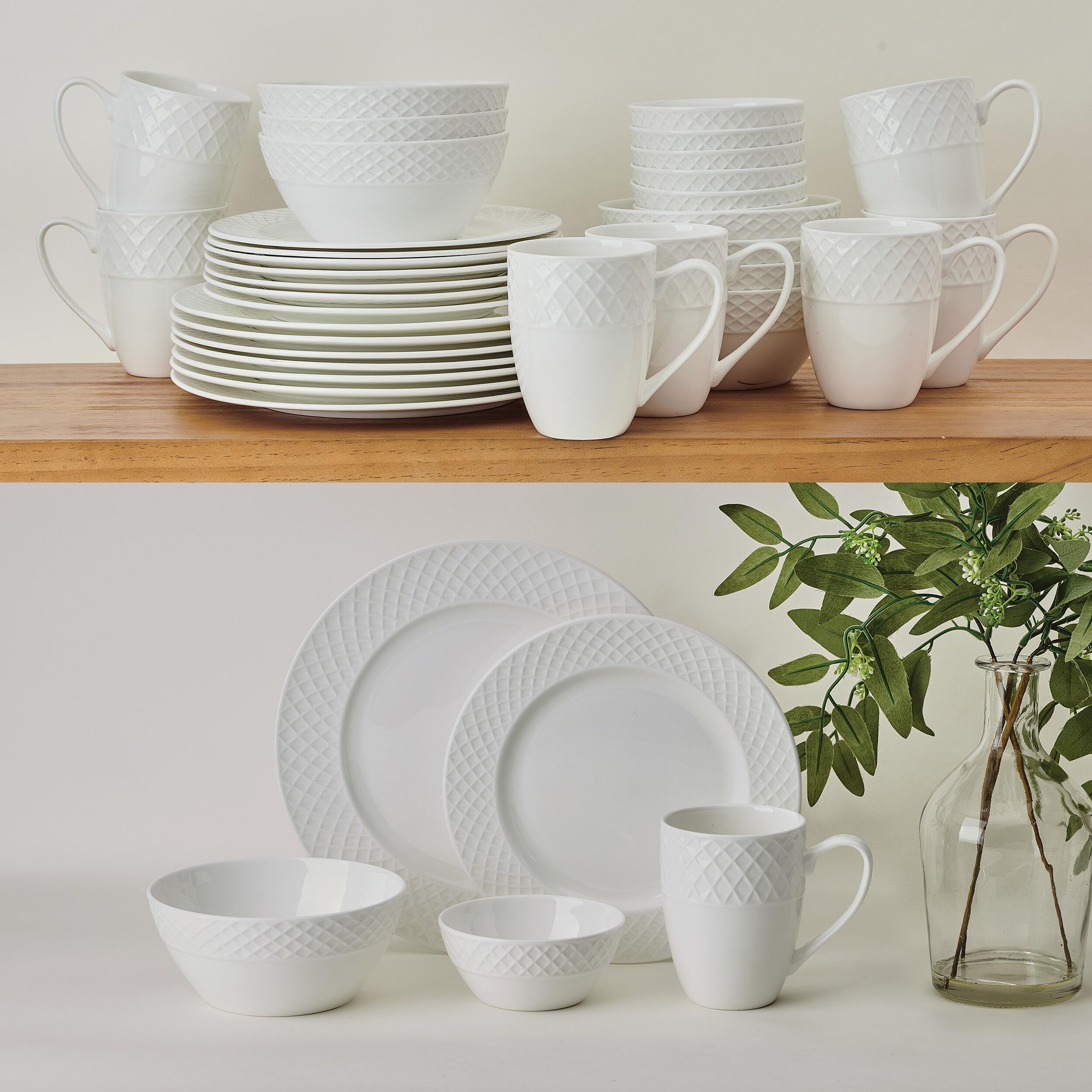 Mikasa Trellis Bone China - Vajilla ligera resistente a las astillas, 40 piezas, servicio para 8 personas