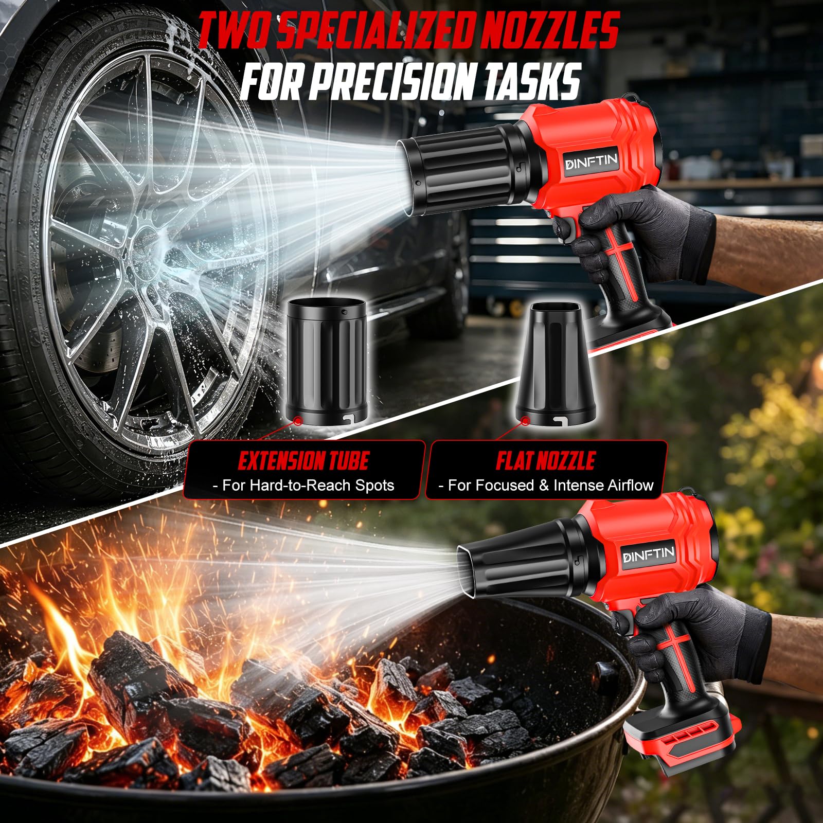 Soffiatore per foglie senza fili, compatibile con batteria Milwaukee da 18 V (senza batteria), mini soffiatore a getto turbo con 2 ugelli, spinta 500 g, 30000 giri/min, ventilatore portatile per patio