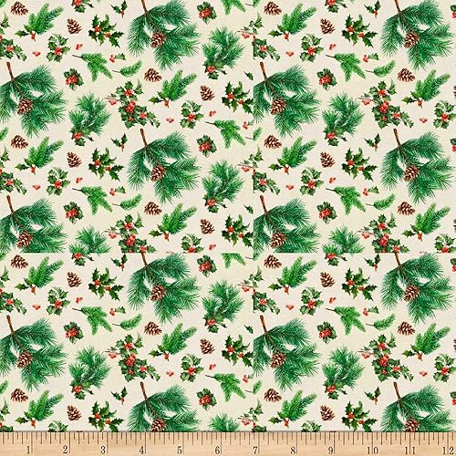 Springs Creative Christmas Merry Deer Holly - Edredón de tela multicolor por yarda