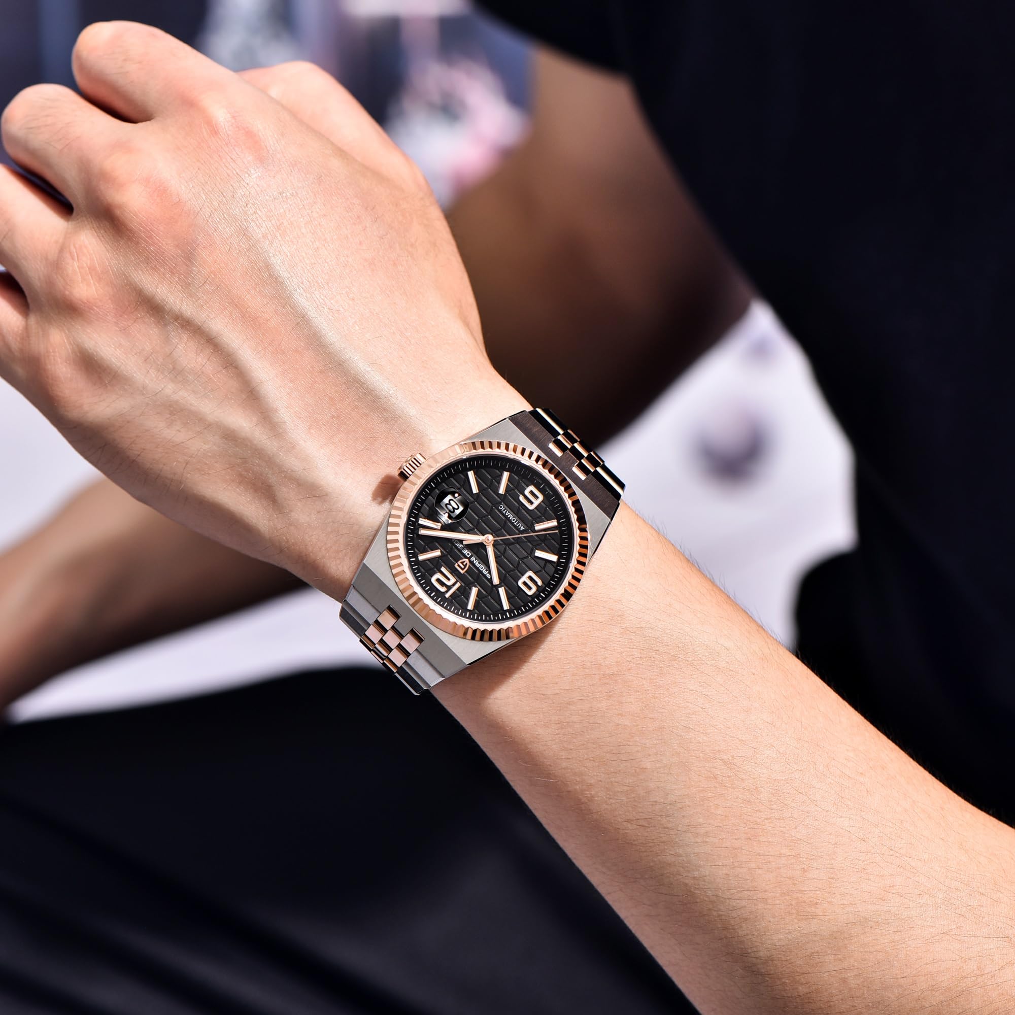 Pagani Design PD-YS027 Herren-Armbanduhr, automatisch, mechanisch, 40,5 mm Edelstahl, 100 m wasserdicht, Datumsanzeige, Saphirglas, leuchtendes Zifferblatt, Armbanduhr für Herren