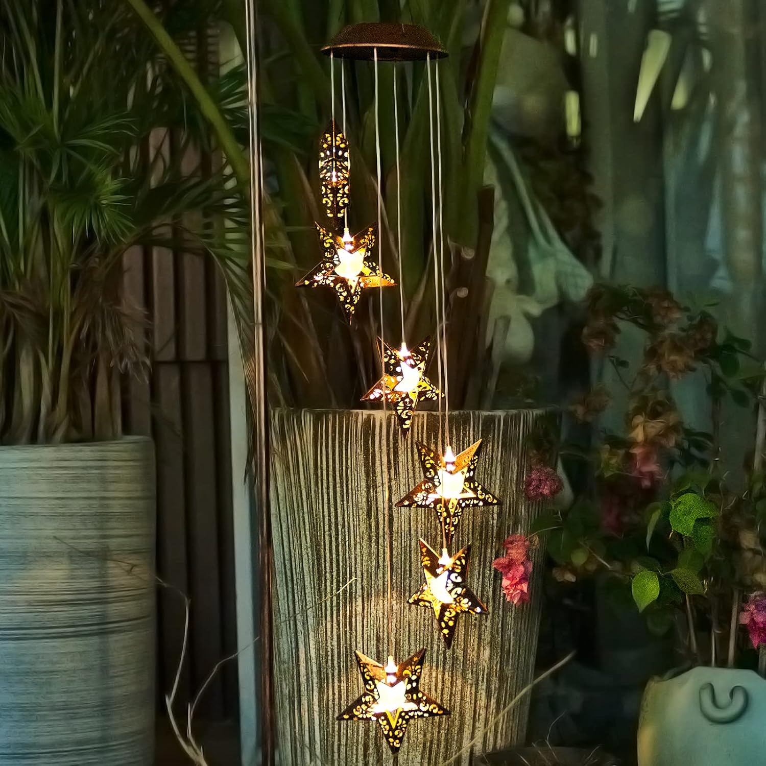 Tryme Solar Wind Chimes Star Wind Chime Warm LED Hanging Solar Lights Unique Garden Decor Memorial Thanksgiving Gifts for Mom Grandma Sister Home Party - Image 7