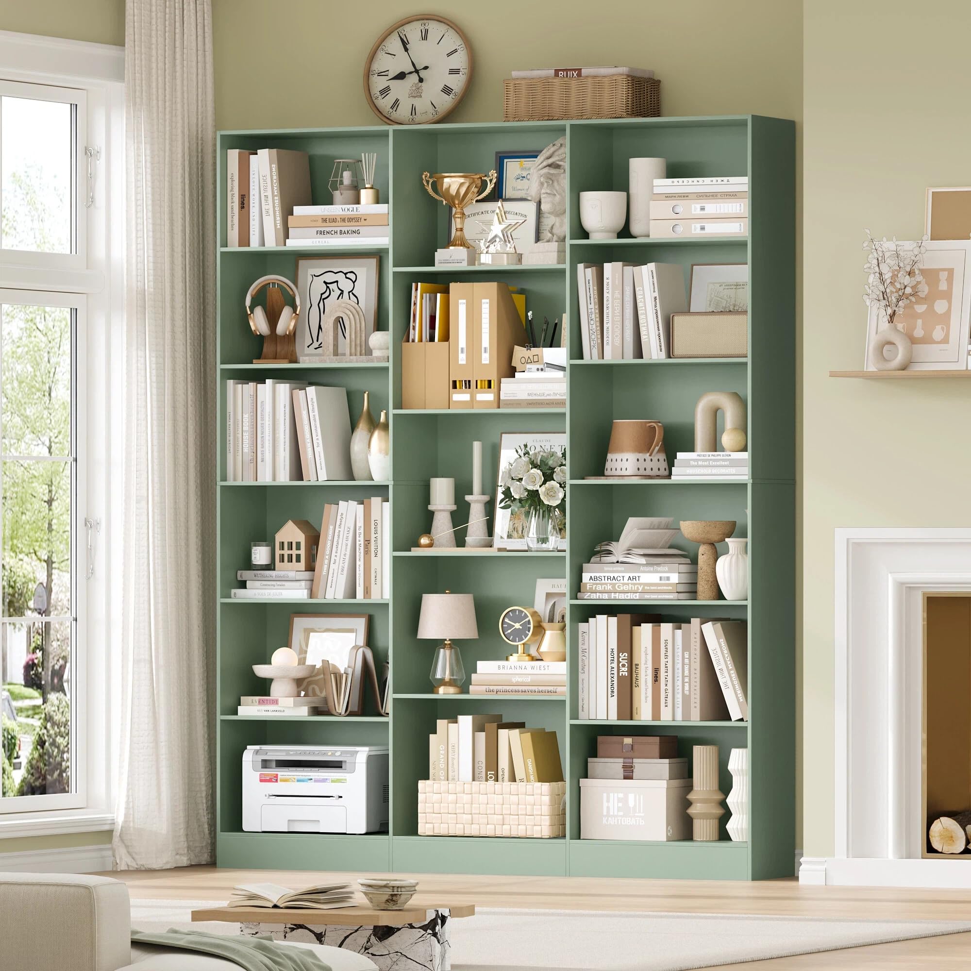 FirFurd 188cm di Altezza Libreria Scaffale, Libreria da Parete a 17 Scomparti Aperti, Scaffale Portaoggetti Aperto, Vetrina, Porta CD per Soggiorno, Studio, Ufficio, 149x23.5x188cm (Verde)