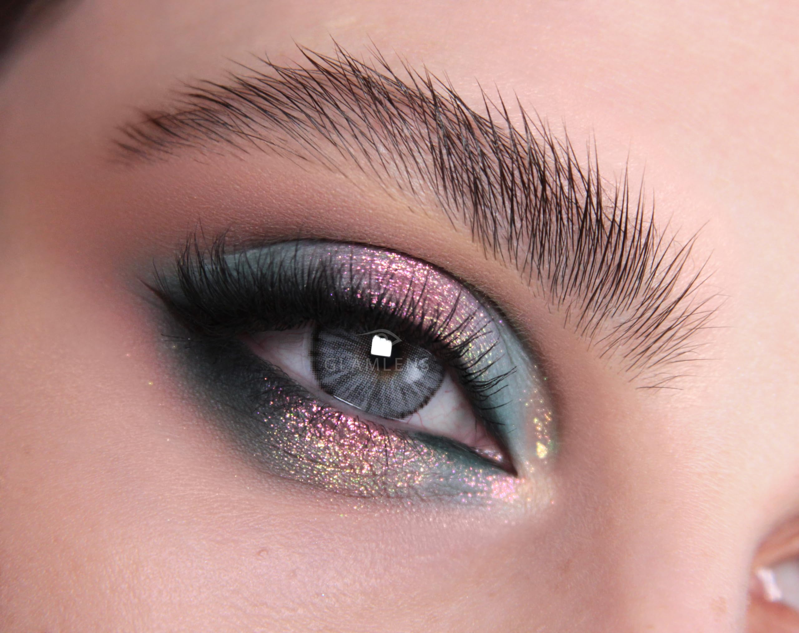 GLAMLENS lentillas de color - gris Palma Gray + contenedor. 1 par (2 piezas) - 90 Días - Sin Graduación - 0.00 dioptrías - blandos - Lentes de contacto gris de hidrogel de silicona s