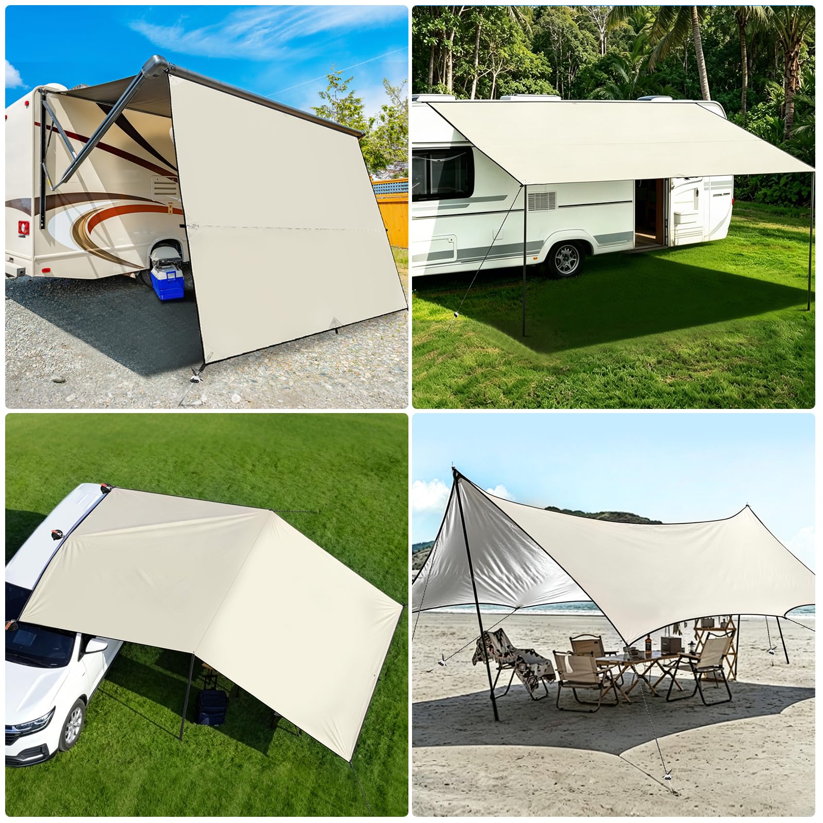 Vorzelt Auto Sonnensegel mit Camping Busvorzelt Markise Auto Camper 2.5 x 2.4m,Universal Caravan Sonnenschutz mit Saugnapf Kederleiste Wohnmobil für Transporter Vans SUV Wasserdicht UV-Schutz