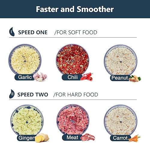 Miniatura 6 de JOYAMI Procesador eléctrico de alimentos con 2 cuencos, picadora de alimentos y verduras, cuchillas de acero inoxidable, 2 velocidades