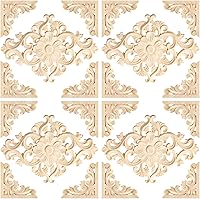 CDOKY 20pcs Wood Carved Appliques Onlays - 4 Large + 16 Small DIY Unfinished Oak Decor for Furniture Cabinets Walls