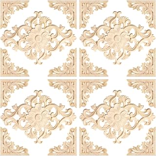 CDOKY 20pcs Wood Carved Appliques Onlays - 4 Large + 16 Small DIY Unfinished Oak Decor for Furniture Cabinets Walls