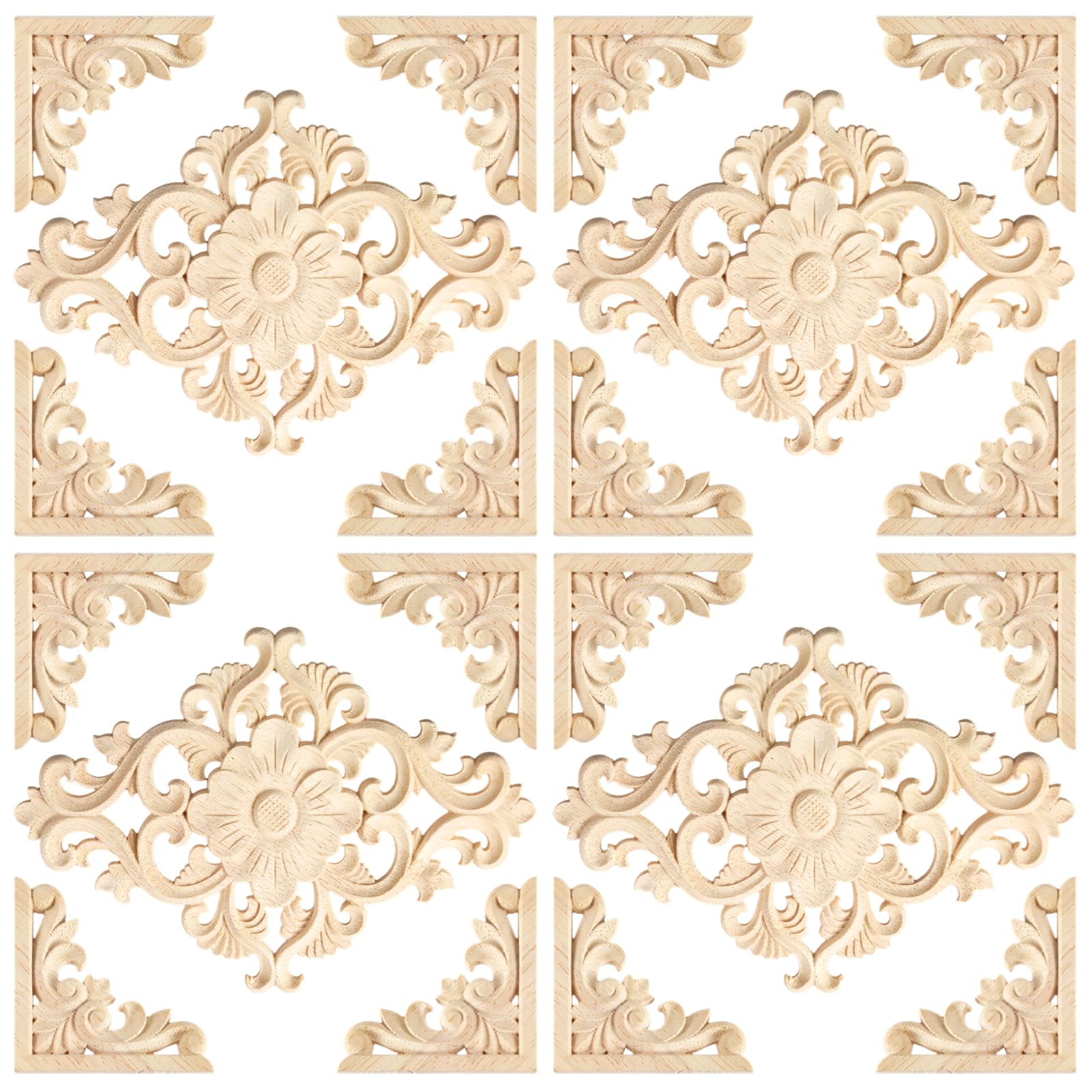20pcs(4 Pack) Wood Appliques Decorative Carved Onlays, Wooden Carved Appliques DIY Decoration for Wood Furniture, Wood Carving Decals for Wall Cupboard Door Bed Cabinet