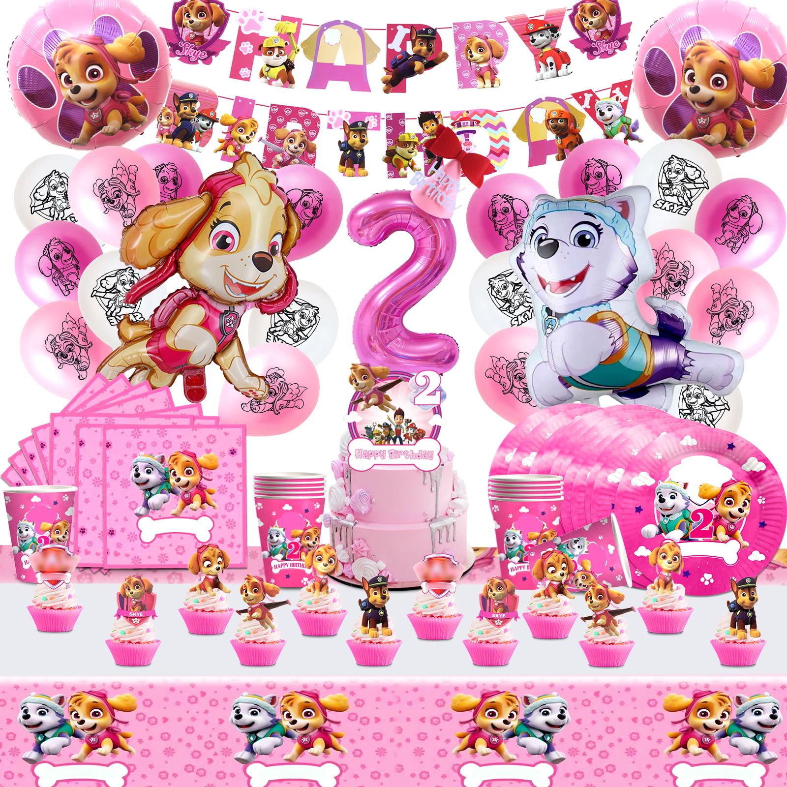 Paw Patrol Geburtstagsdeko Set – 56 Teile Für Kindergeburtstag 3 Jahre | Luftballons, Banner, Kuchen-Topper, Tischdecke