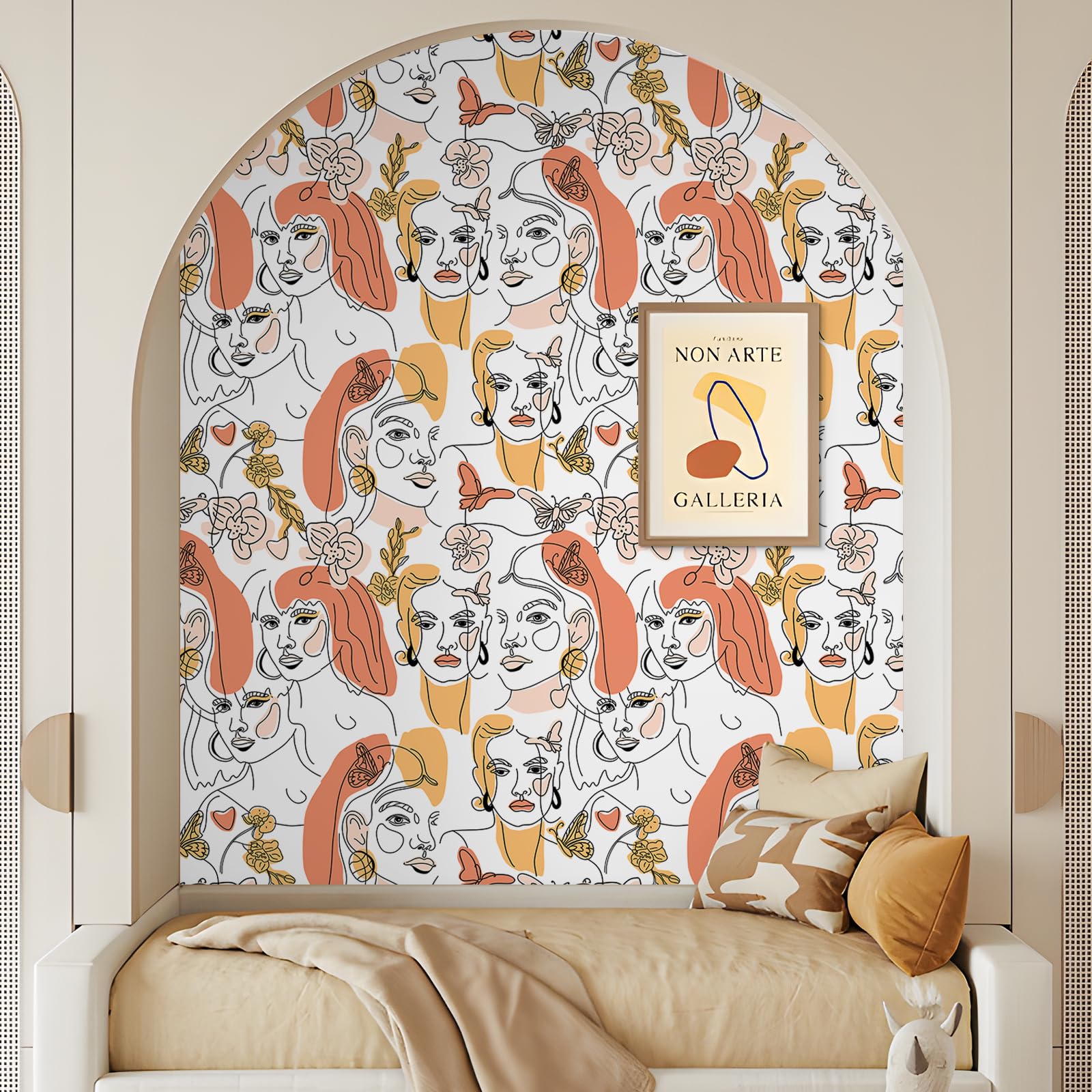 VEELIKE Modern Girls Portraits Geometric Wallpaper Minimalist Face Art Deco Wallpaper for Bedroom Bathroom 44.5 cm × 300 cm Patterned Abstract Geometric Contact Paper Hallway Wall Décor Removable - Image 4