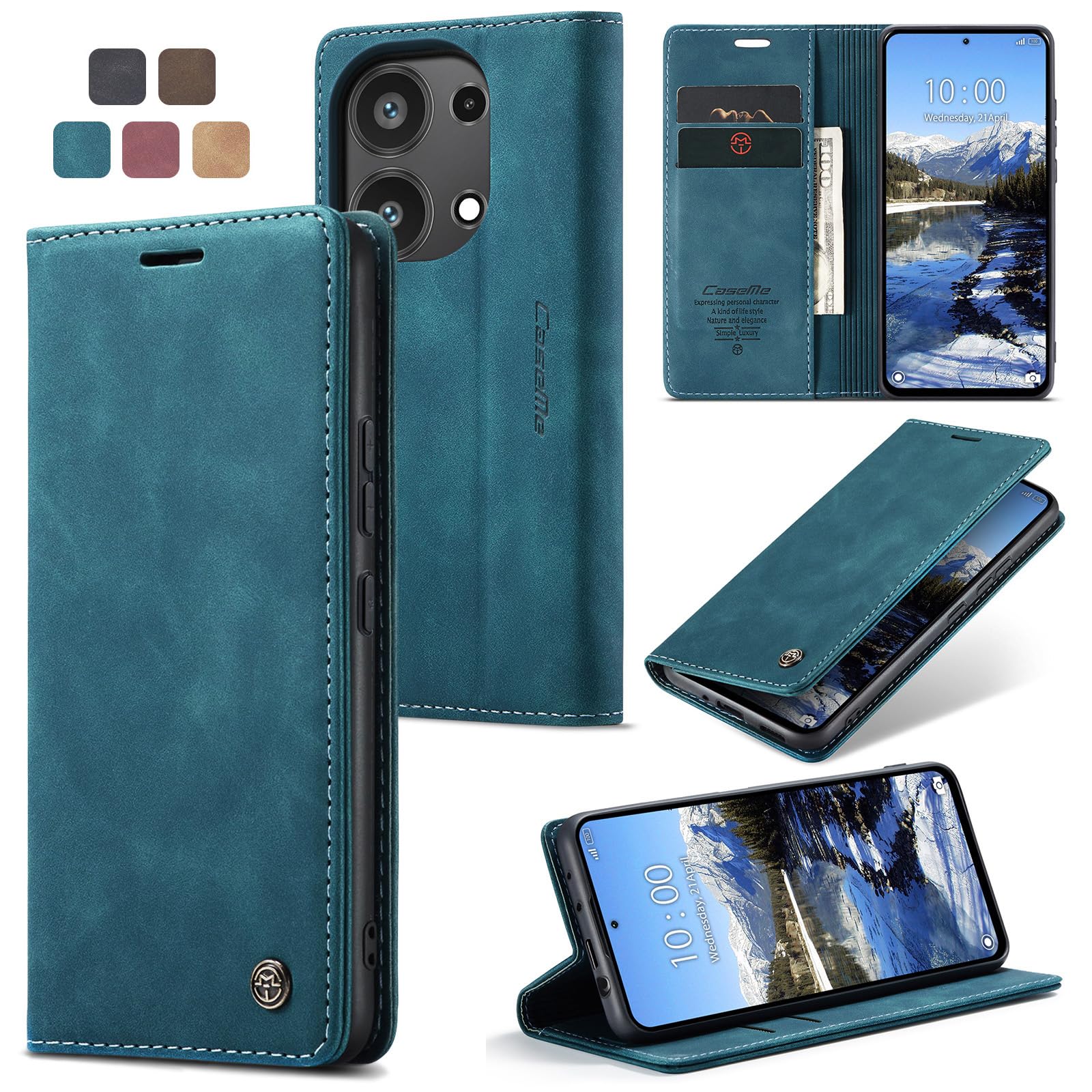 Cracedily Handyhülle für Xiaomi Redmi Note 13 Pro 4G Hülle (Nicht für 5G), Klapphülle Premium Lederhülle Klappbar Flip Case Tasche Magnet Kartenfach Standfunktion Klapphülle Schutzhülle, Blaugrün