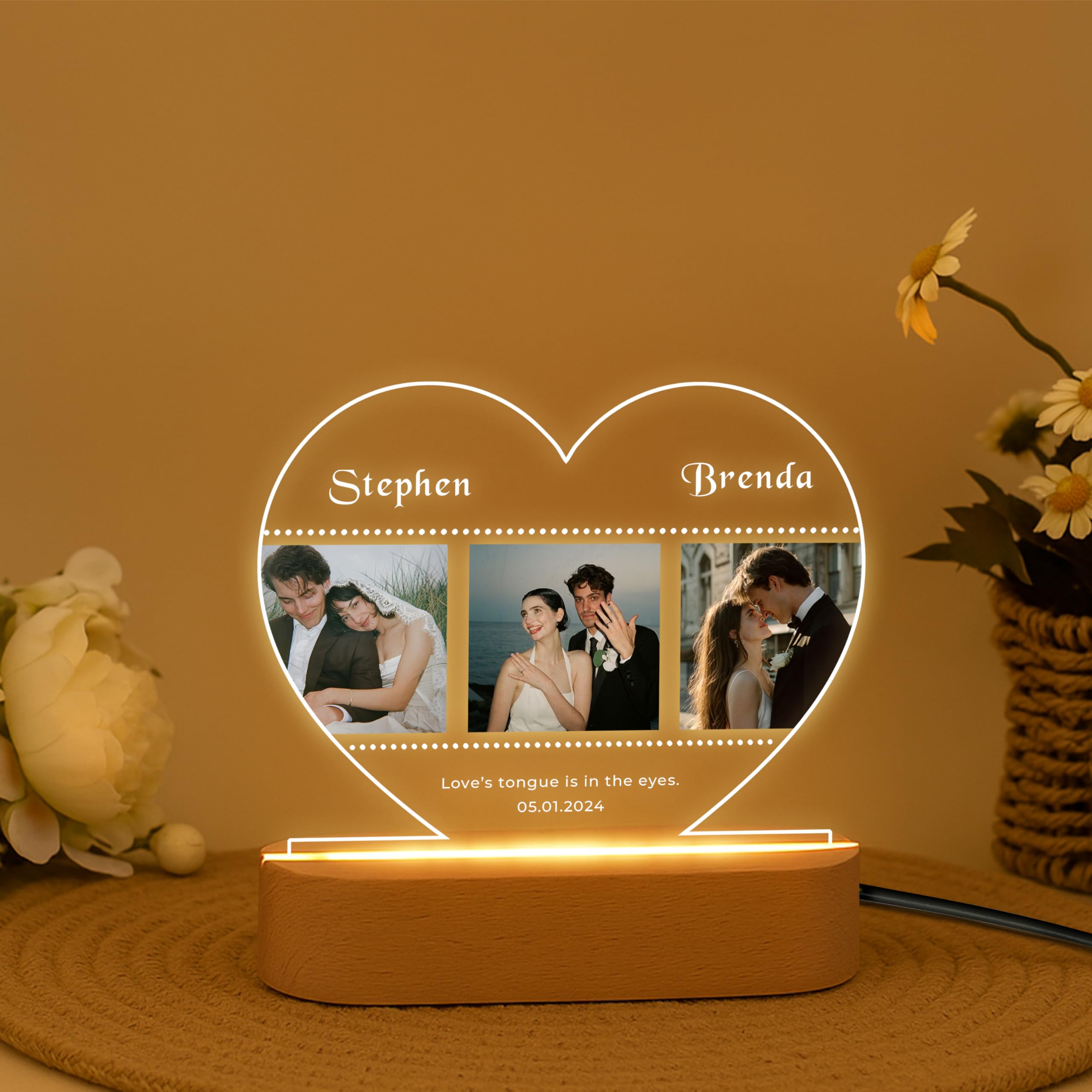 Personalized Photo LED Acrylic Lamp for Couples | Custom Name, Date & Multiple Photos | Romantic Night Light Gift for Wedding, Anniversary, Valentine | Warm White Light Home Decor-picture-40