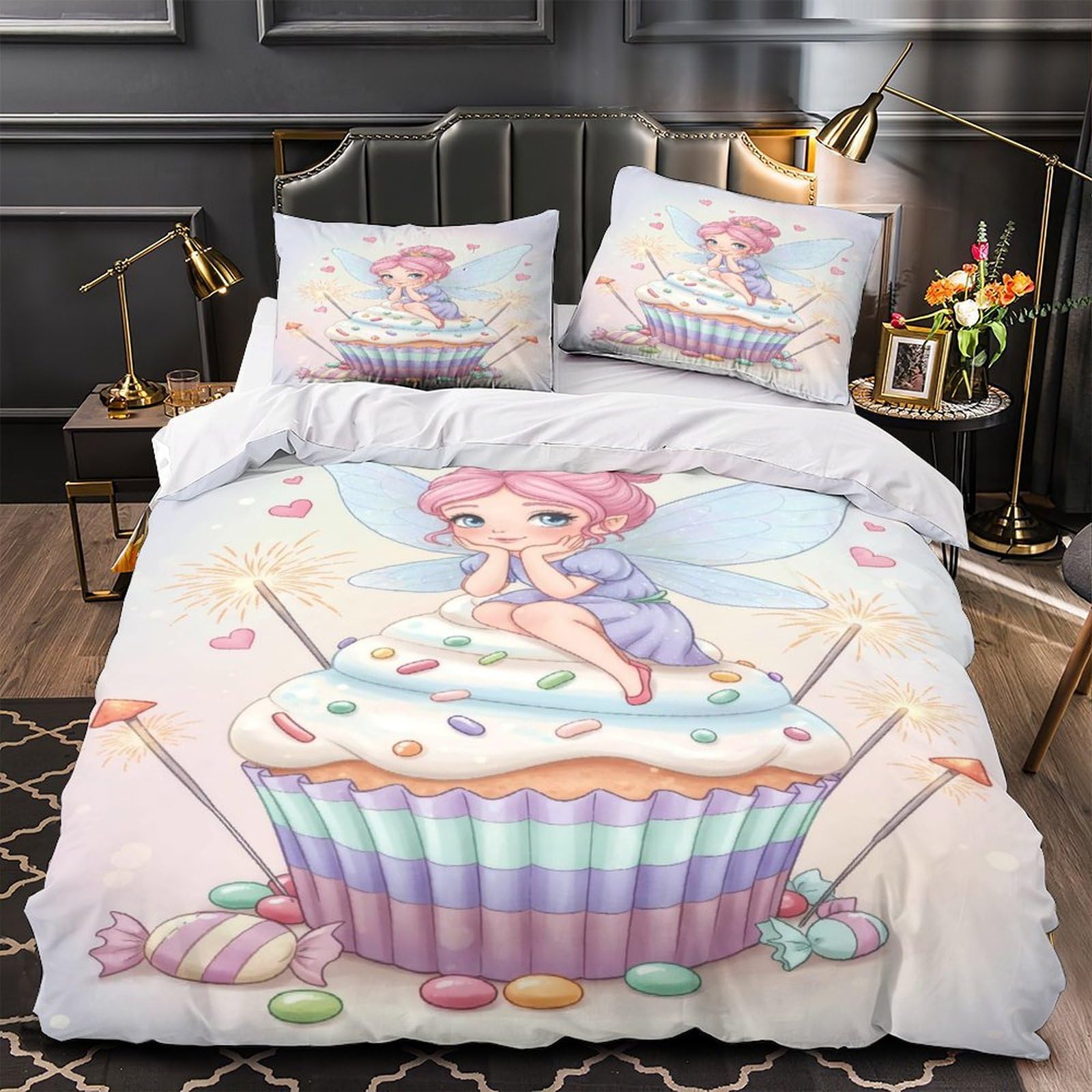 Housse de couette imprimé 3D fantaisie parure de lit microfibre douce 200x200cm