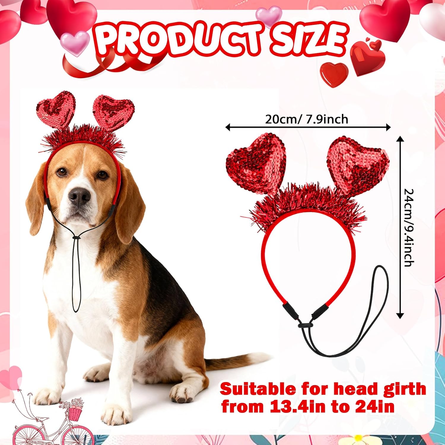 2PCS Valentine's Day Dog Headband Red Sequin Heart Headband, Valentines Day Pet Outfit Hair Accessories for Small Medium Dogs - Image 3