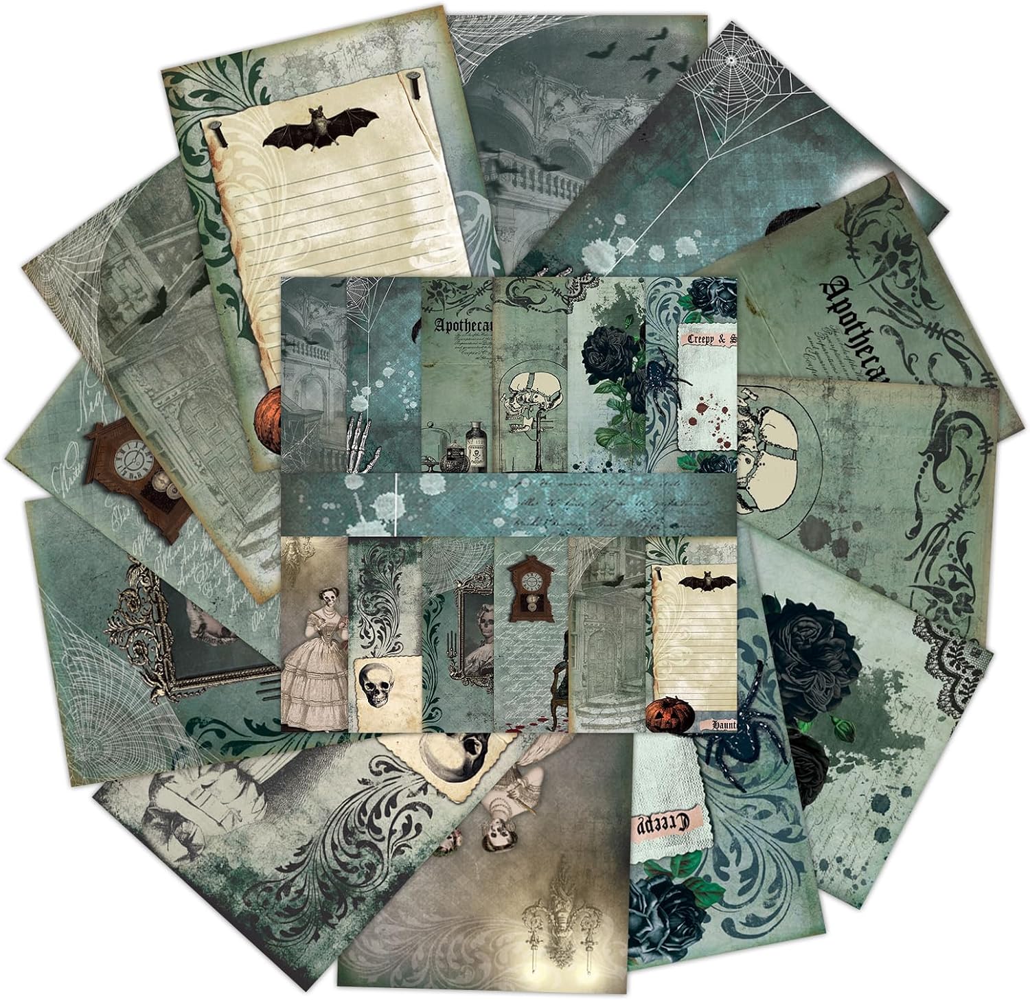 PRSTINCOL Gothic Horror Scrapbook Paper Pack,24 Sheets 8x5.5 Inch Eerie Halloween Designs for Adult Crafters ,Single-Sided Decoupage Paper for Macabre DIY Journals, Cards ,Dark Art