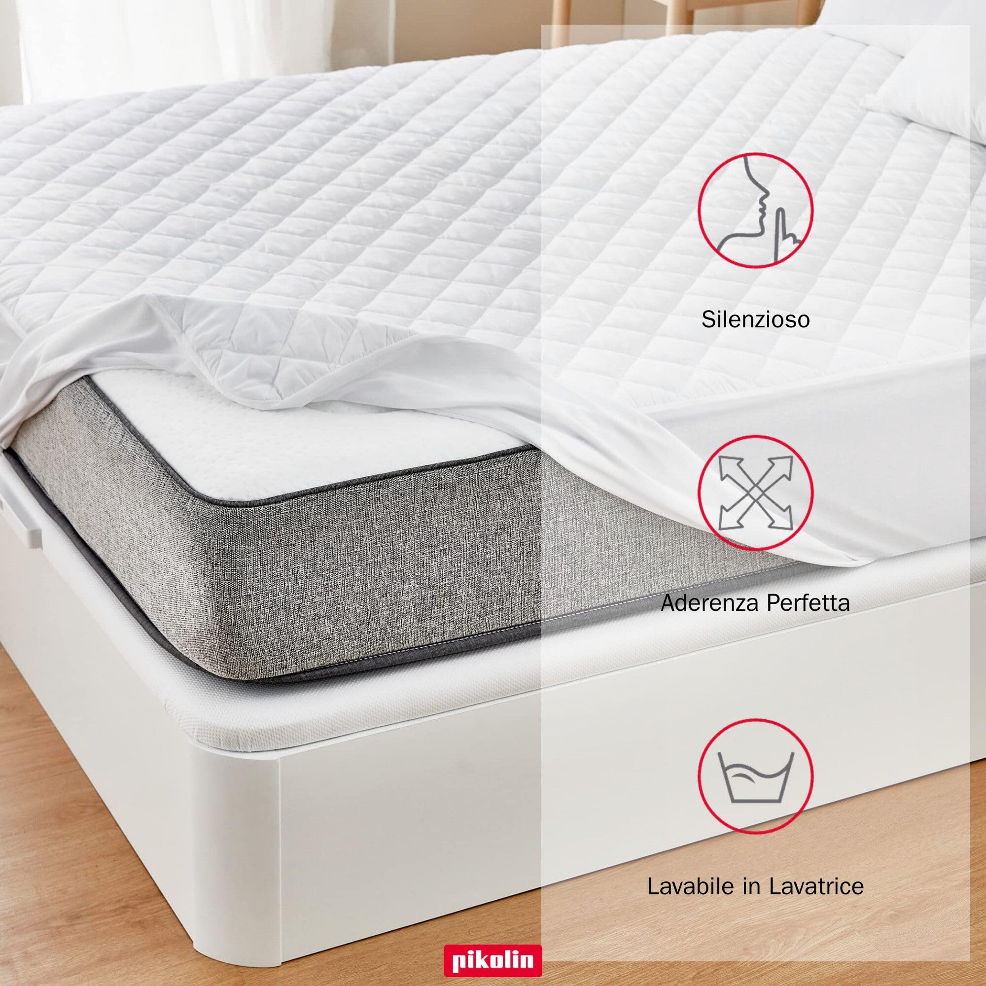 PIKOLIN - Coprimaterasso Impermeabile Aloe Vera 160x200 cm | Trapuntato per Pelli Sensibili, Traspirante | Faldone Elastico 32 cm, Lavabile in Lavatrice | Certificato OEKO-TEX