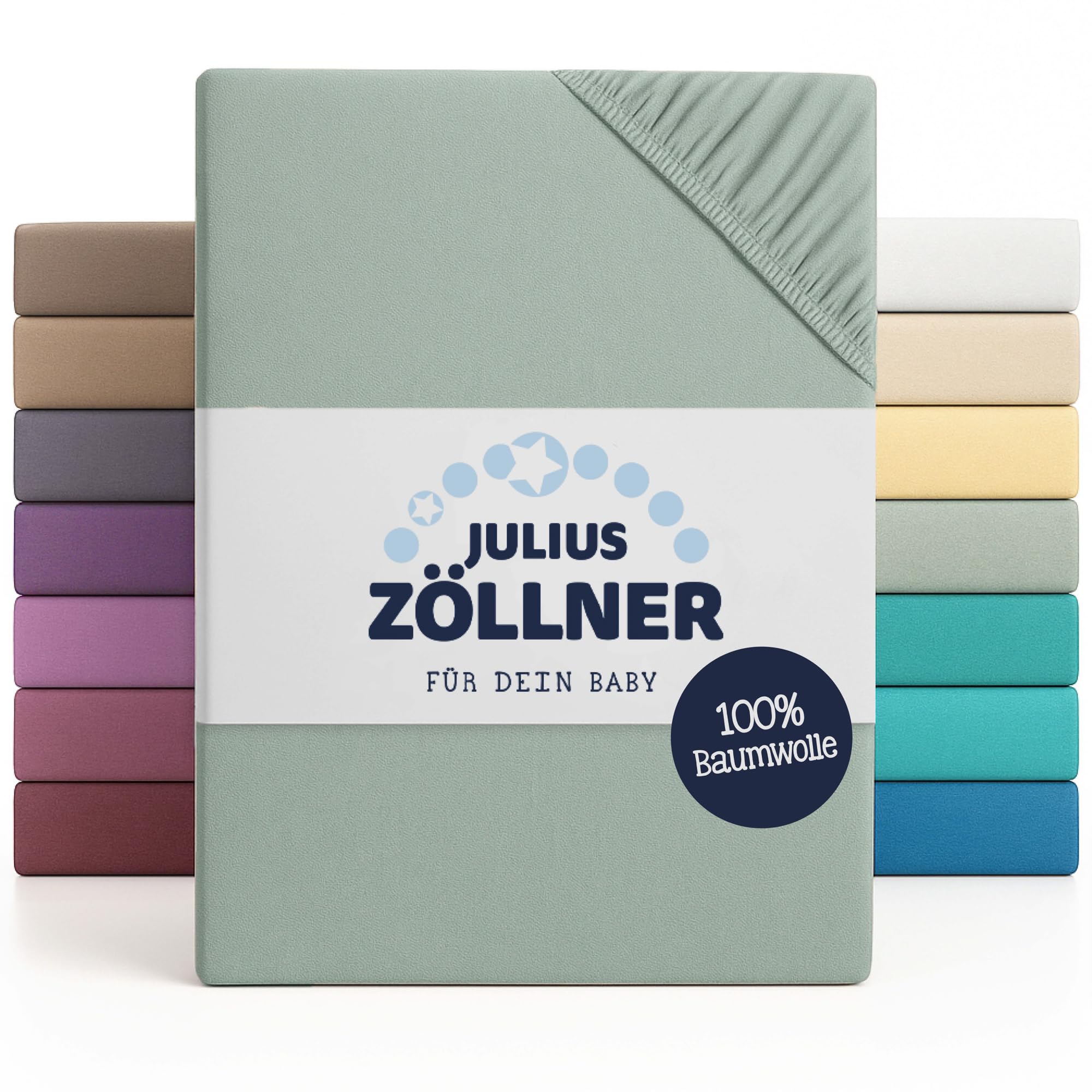 Julius Zöllner Jersey Spannbettlaken für Baby- & Kinderbett, 100% Jersey-Baumwolle, OEKO-TEX Standard 100 zertifiziert, Größe: 60x120cm / 70x140cm, 1er Pack, salbei