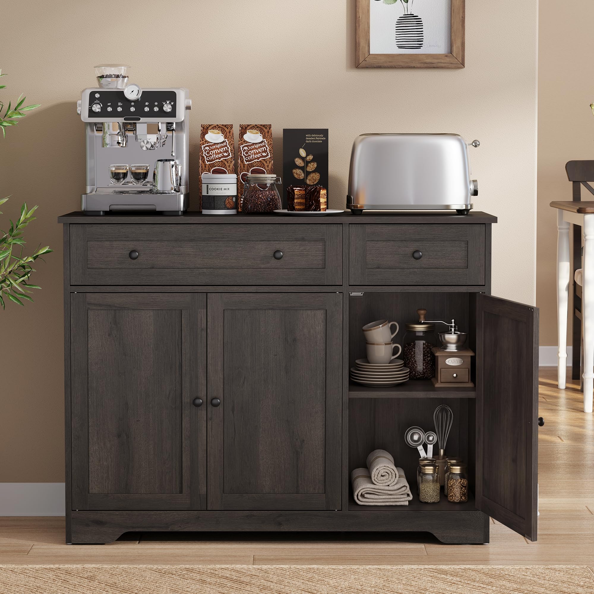 Photo 1 of ***FINAL SALE NO RETURN***VASAGLE Siren Collection - Buffet Cabinet, Farmhouse Coffee Bar Cabinet with 2 Drawers, Adjustable Shelves, 3 Doors, Sideboard, 15.8 x 42.1 x 31.8 Inches, Taupe Brown ULSC531TA01S