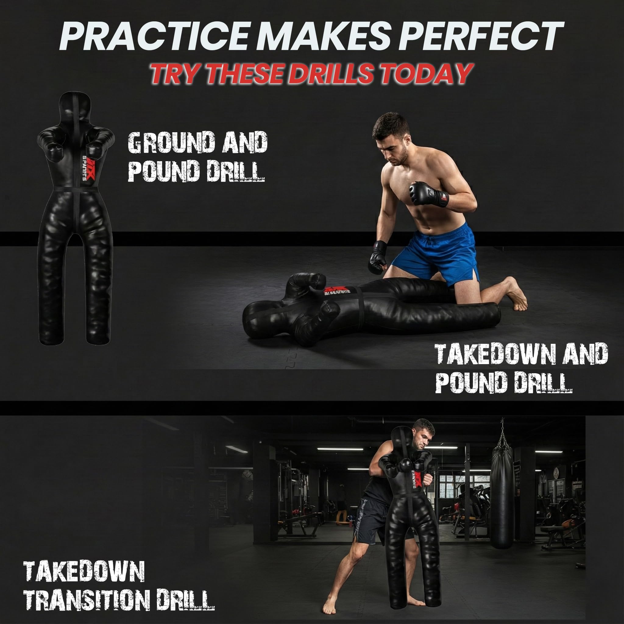 RTX MMA Judo Grappling Dummy Boxing Bag Brazilian BJJ Jiu Jitsu Standing Position Wrestling BJJ Dummy Martial Arts Boxing Box Training Dummies - Rexine - Unfilled