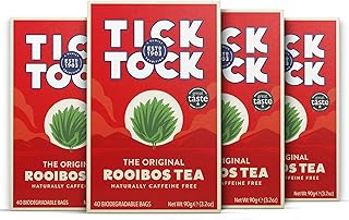 Tick Tock Rooibos Tea, Caffeine-Free Tea, Pack of 4 x 40 Tea Bags (160 Teabags), Naturally Sweet Herbal Tea, Biodegradable Tea Bags, Rooibos Tea UK, Redbush Tea for Wellbeing and Relaxation - 4 Pack