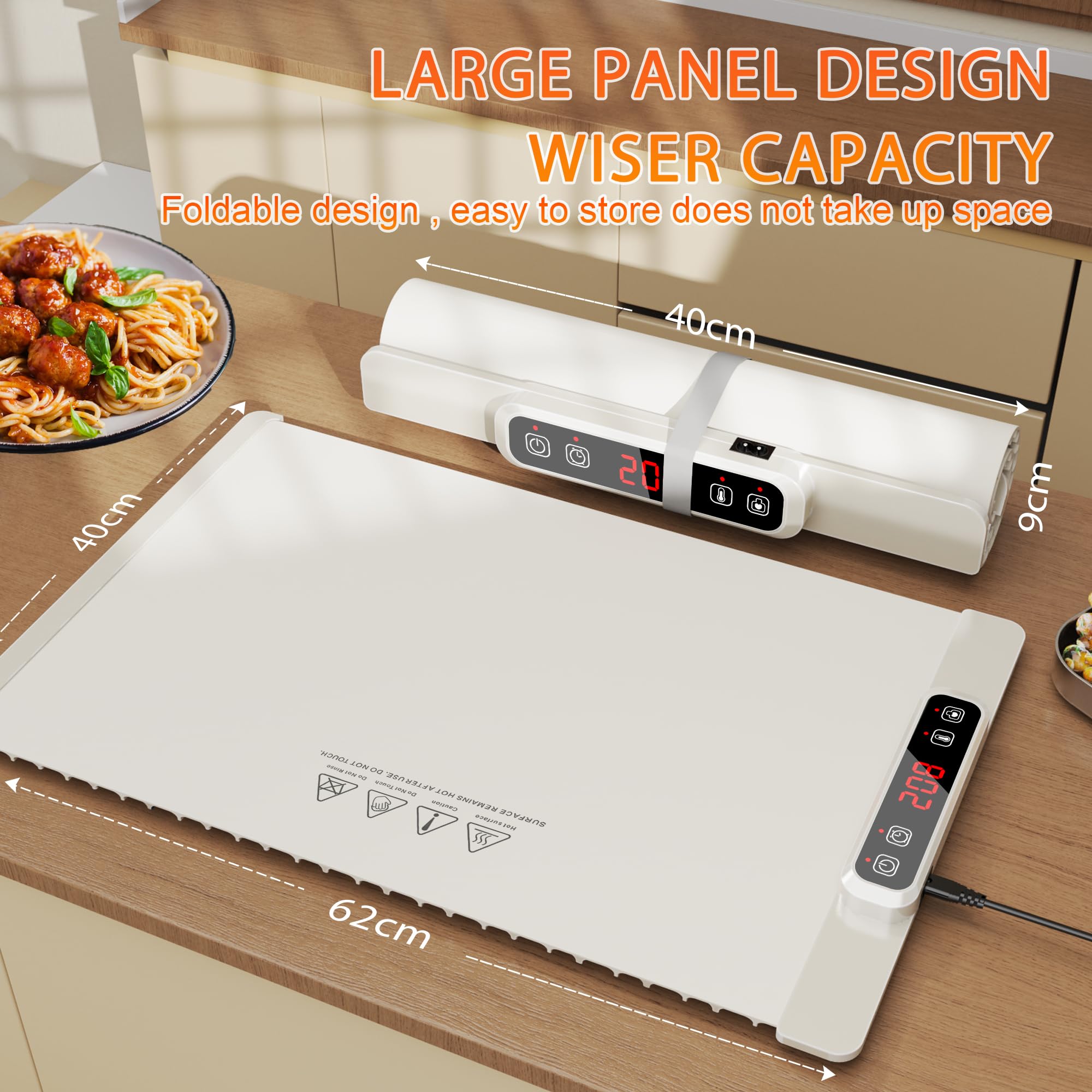 Warmhalteplatte für Essen, Schnellheiztablett, Tragbare Lebensmittelheizung, Mit Kinderschloss und Automatischem Abschalten, 5 Einstellbarer Temperatur Food Warmer für Backen Reisen Buffet Partys