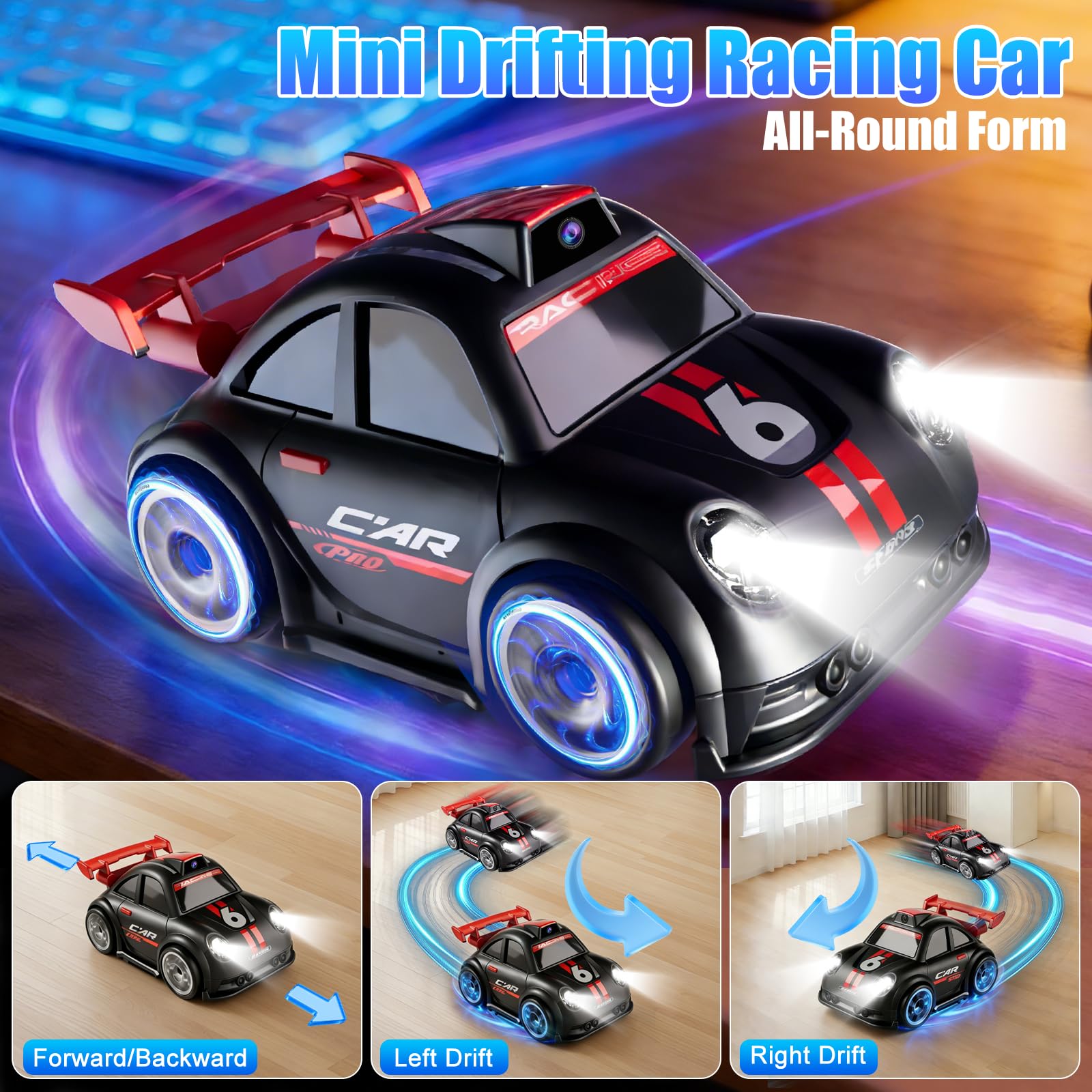 Coche teledirigido con cámara, RC eléctrico Drift Truck con pantalla de 2,4 pulgadas, foto en vivo/video, 2 velocidades, modo de seguimiento, demostración automática