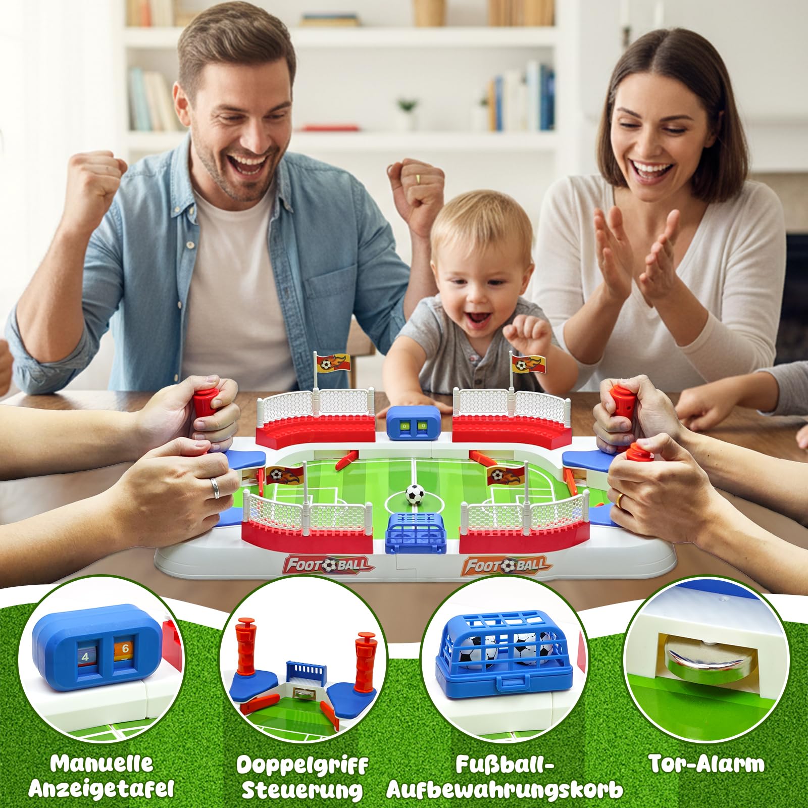 Mini baby-foot de table pour enfants, avec 6 ballons de football et sac de rangement, autocollants compteurs de points à main, jeu de football interactif pour garçons de 5 à 12 ans