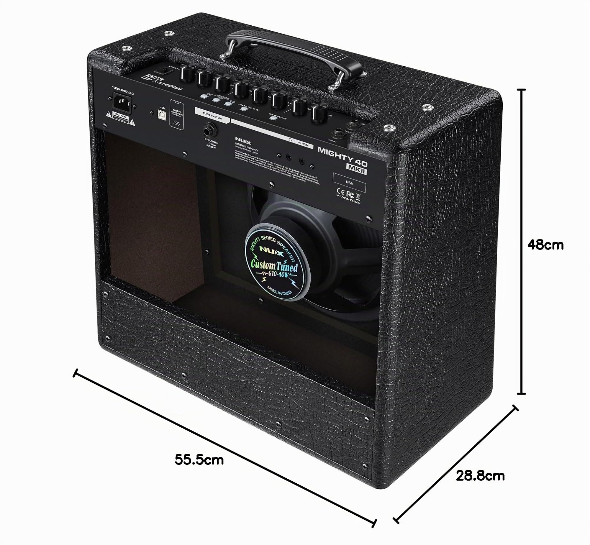 NU-X | Mighty Amplificatore per chitarra 40 mkII con effetti | Amplificatore portatile da 40 W, Bluetooth, interfaccia USB e drum machine per chitarre elettriche, pratica e registrazione