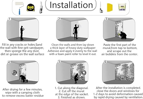 Miniatura 5 de Papel tapiz vintage con diseño de bosque de árboles grises, papel tapiz grande para dormitorio y sala de estar (no autoadhesivo)