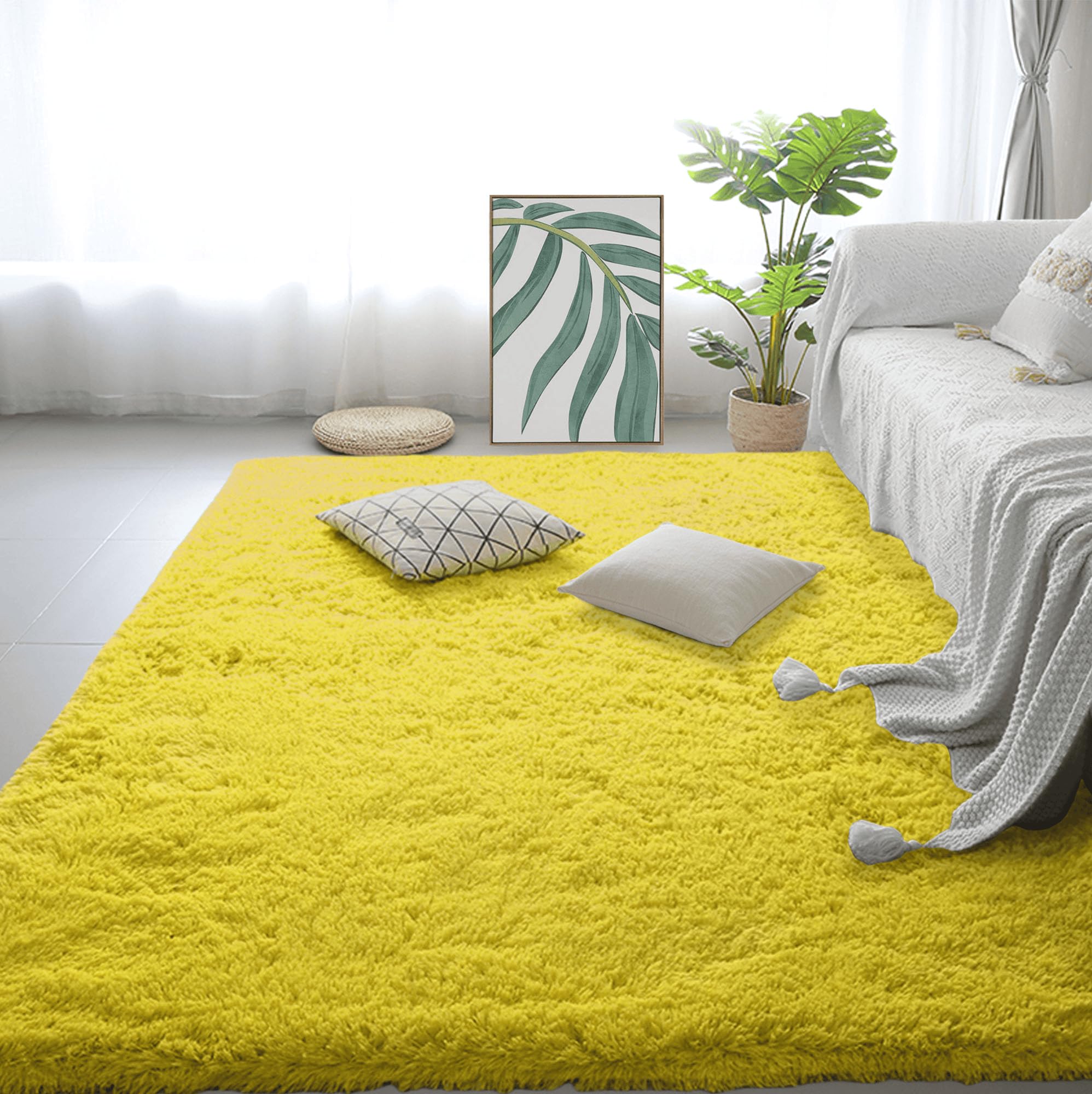 Tapis de salon 240x260 jaune moderne et tapis moelleux de chambre